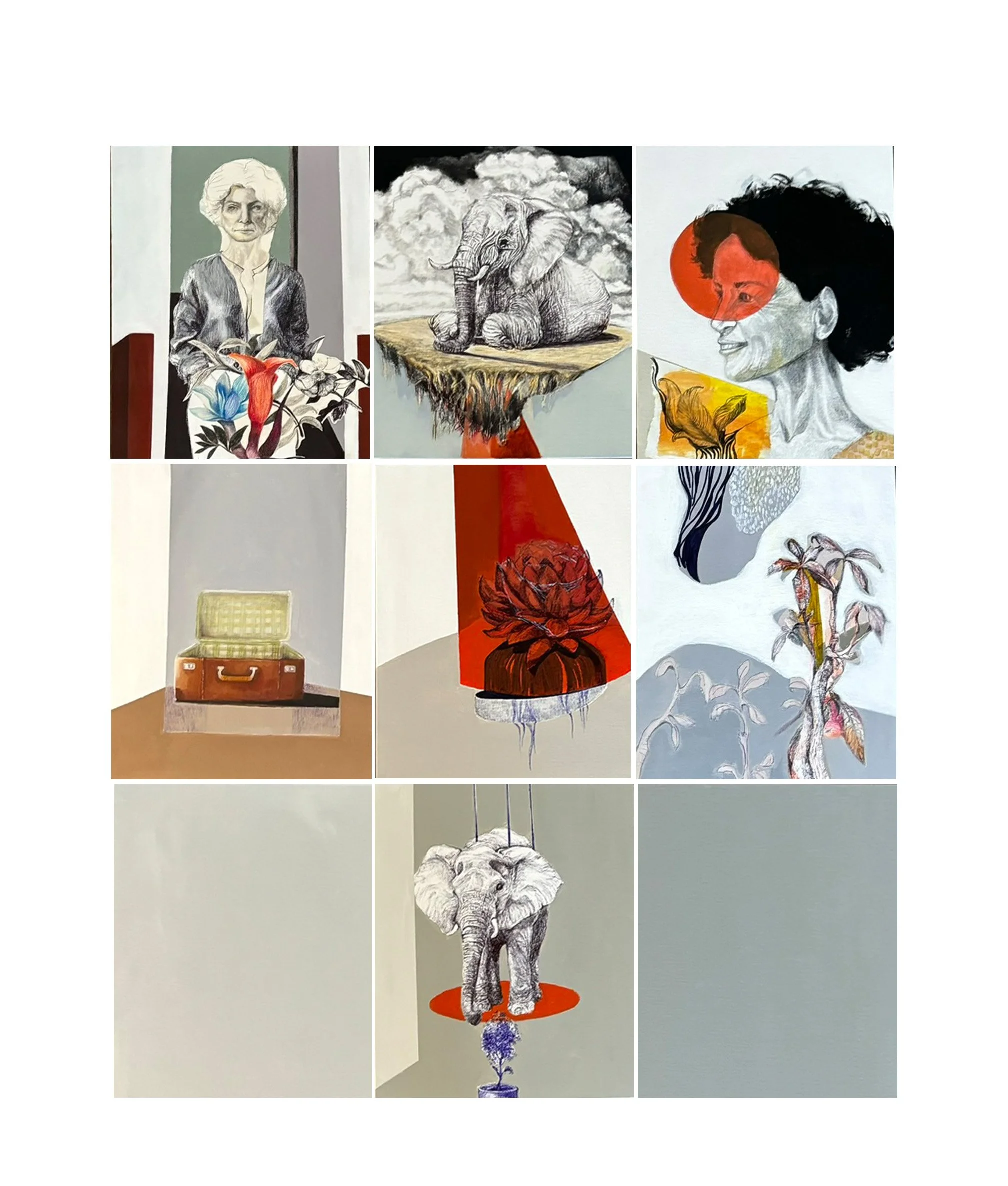 Multi-Panel Painting – Mixed media on canvas (9 panels) – 108 × 85 cm