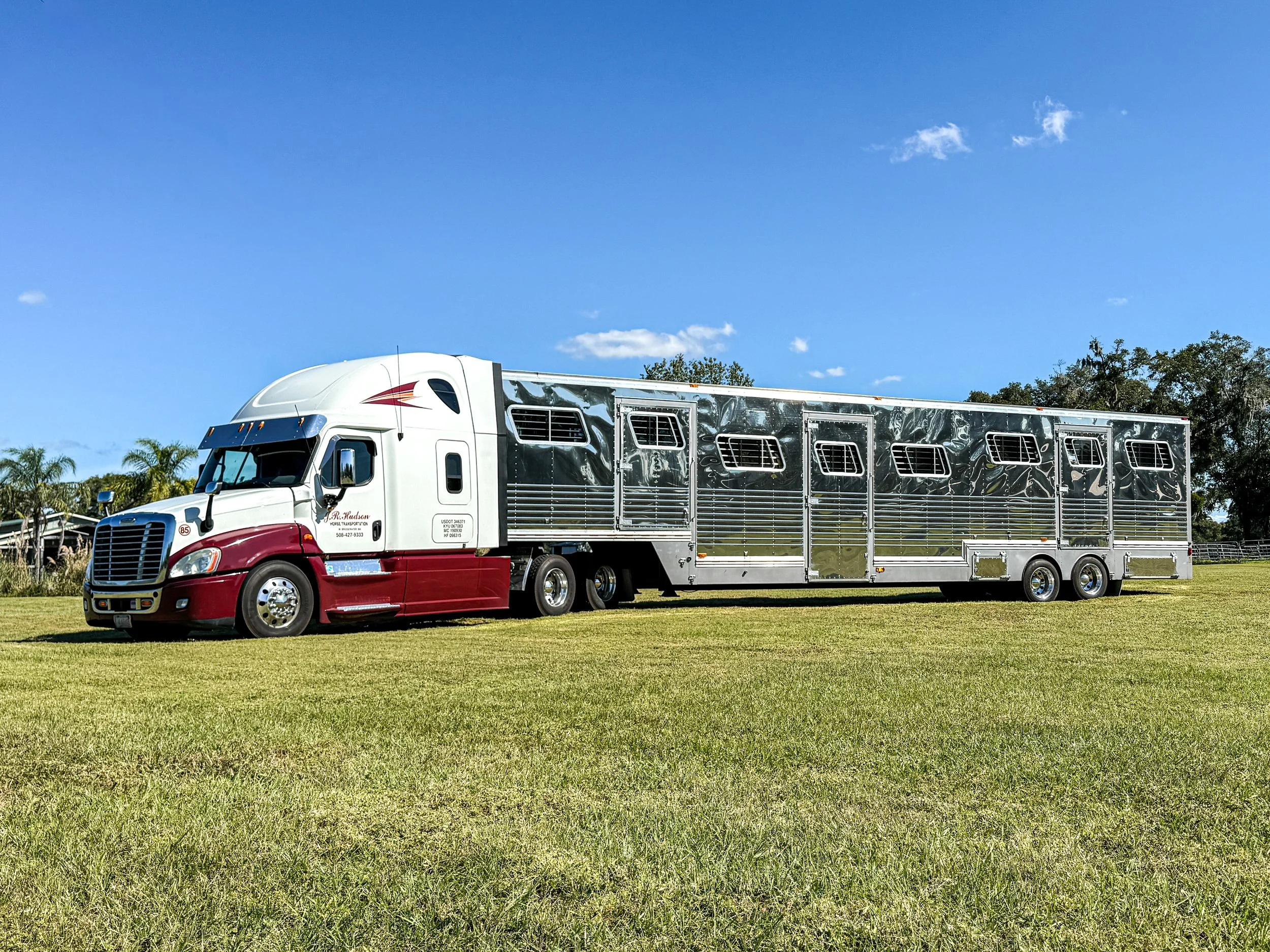 J.R. Hudson Horse Transportation Freightliner Cascadia with 16 horse trailer parked in Ocala Florida after unloading