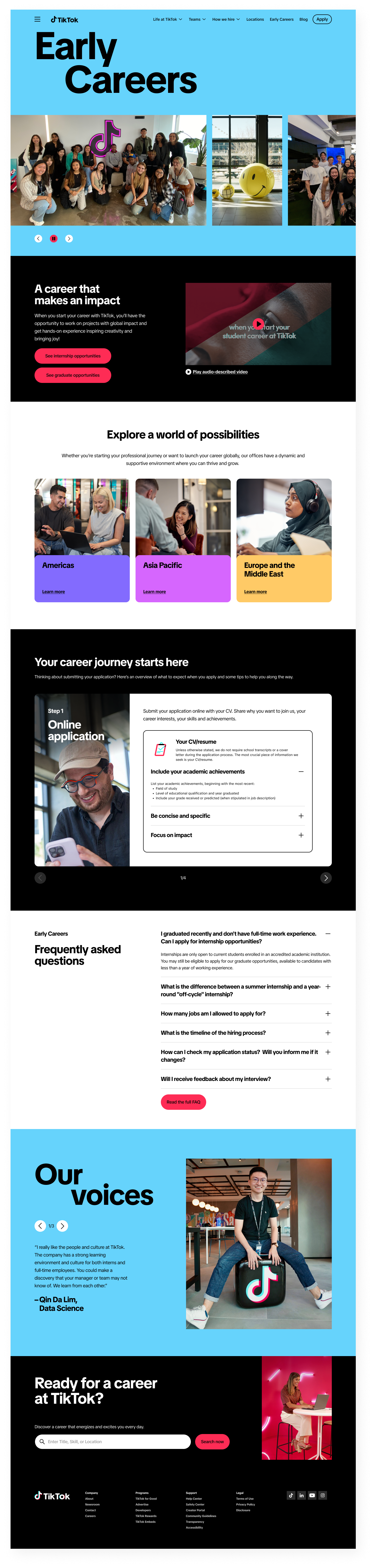 TikTok Early Careers Page