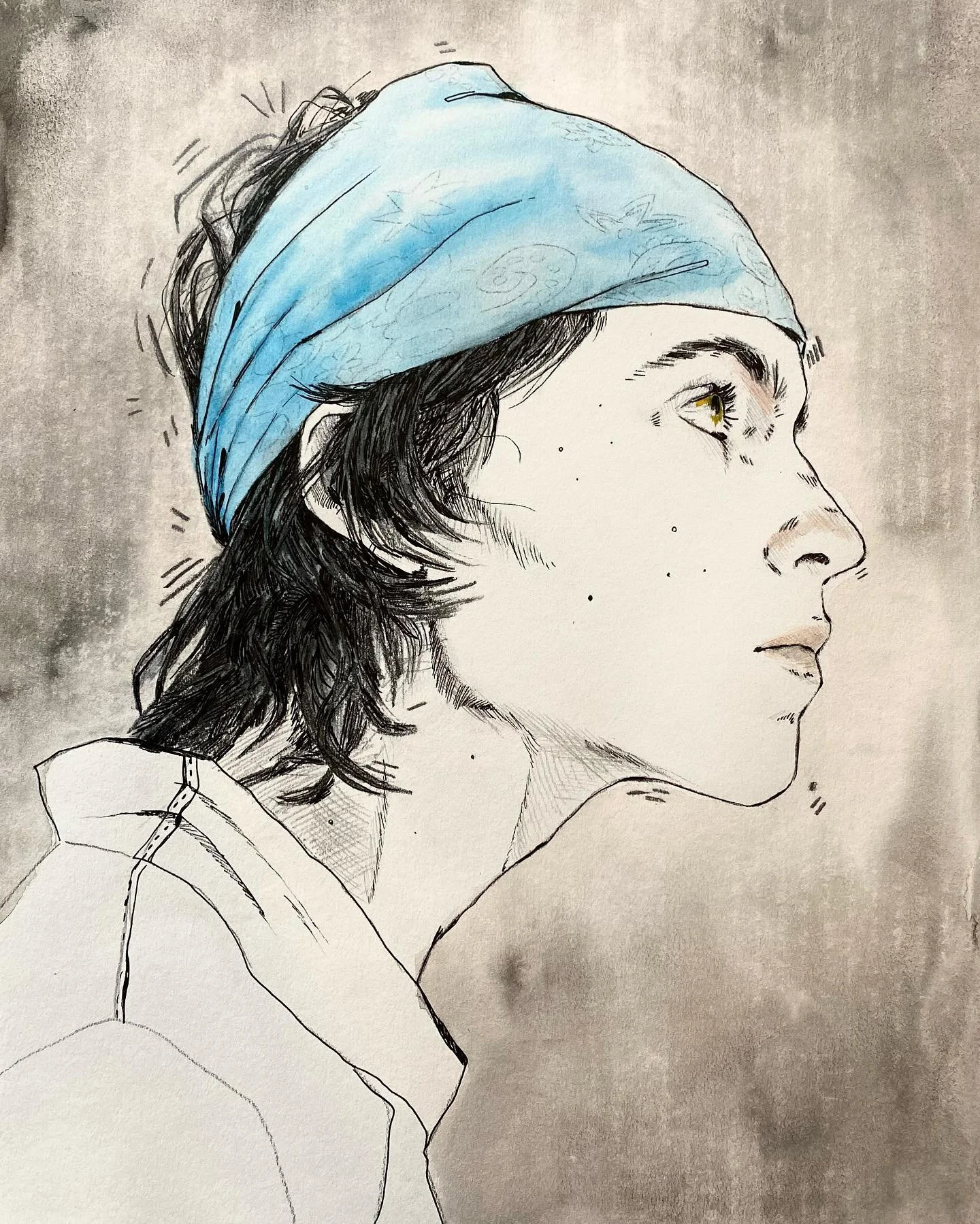 Self-Portrait (Side), mixed media
