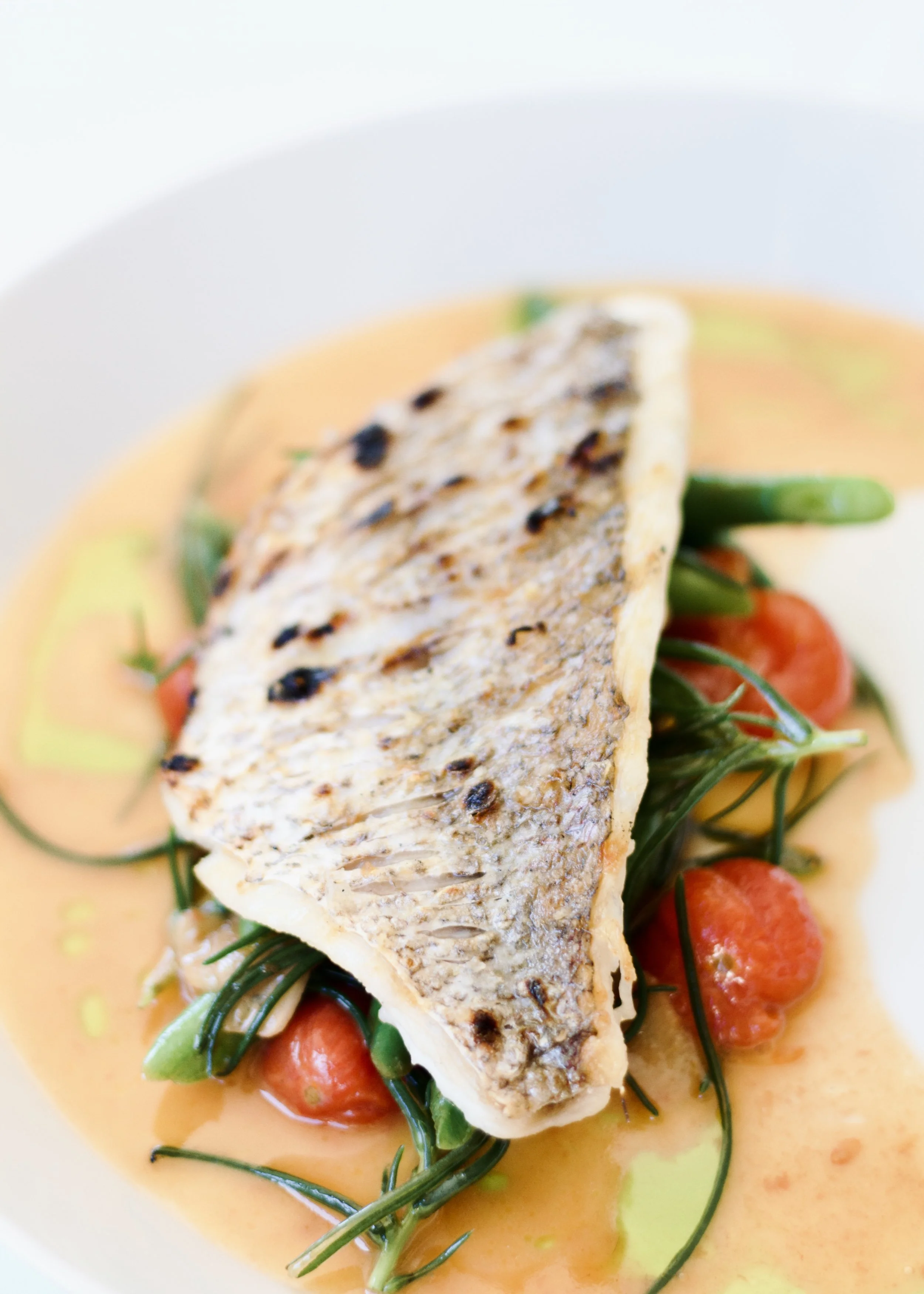 Grilled premium  fish fillet with Italian sauce on a plate