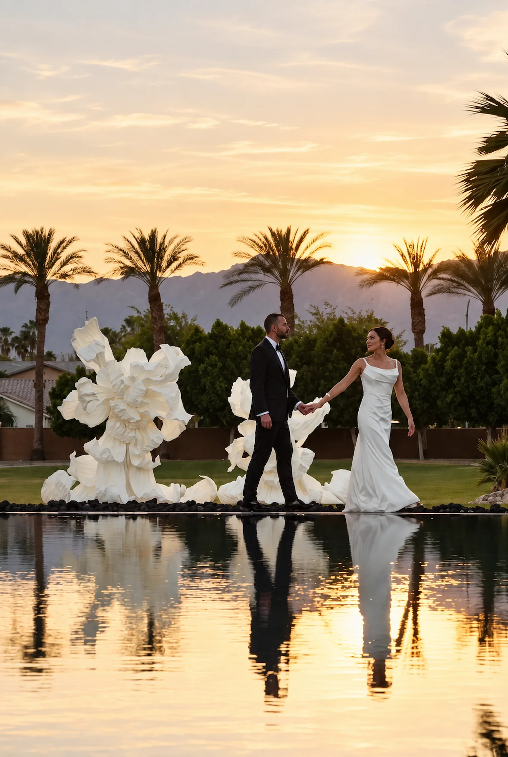 Kristin_and_Brian_Palm_Springs_Wedding_Walking_Along_Pool.webp