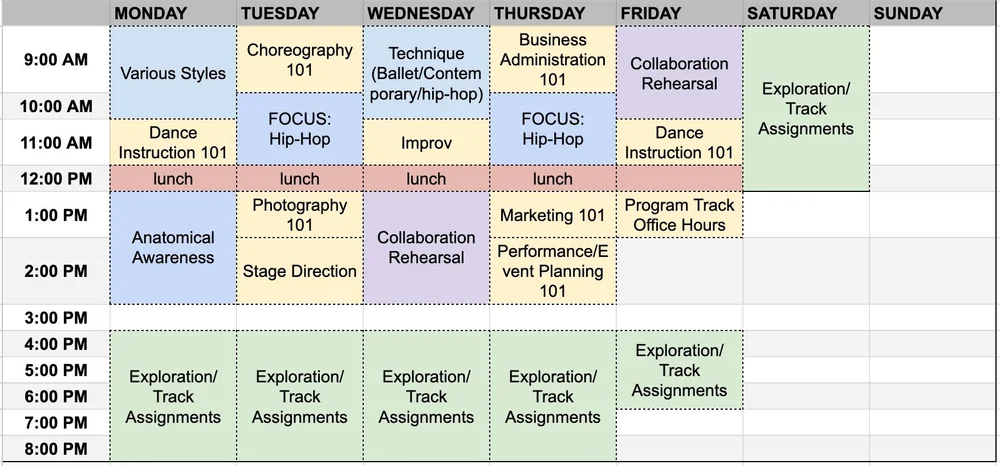 Sample Schedule — elevate dance conservatory