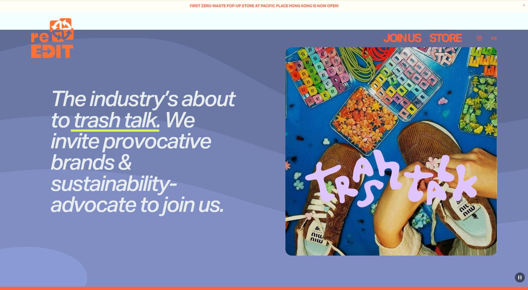 A colorful assortment of craft supplies including beads, buttons, and string, with a pair of brown sneakers visible in the foreground, overlaid with the words 'trash talk' in purple text.