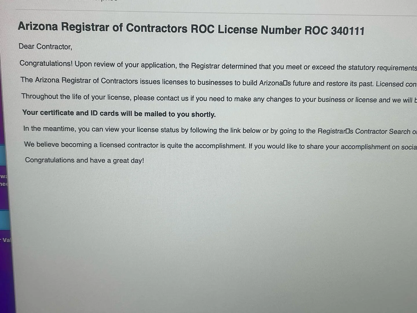 Exciting news the great state of Arizona has just blessed our newest company a Commercial/Residential building license. Thank you to the Registrar of Contractors in Arizona who made this a painless and efficient process. Please contact us for any wor