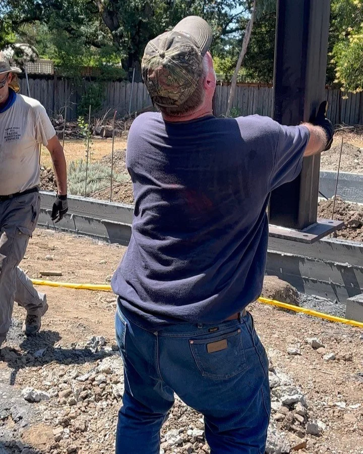 Steel moving day!! Installing structural steel columns for an extensive outdoor living space in Northern California.