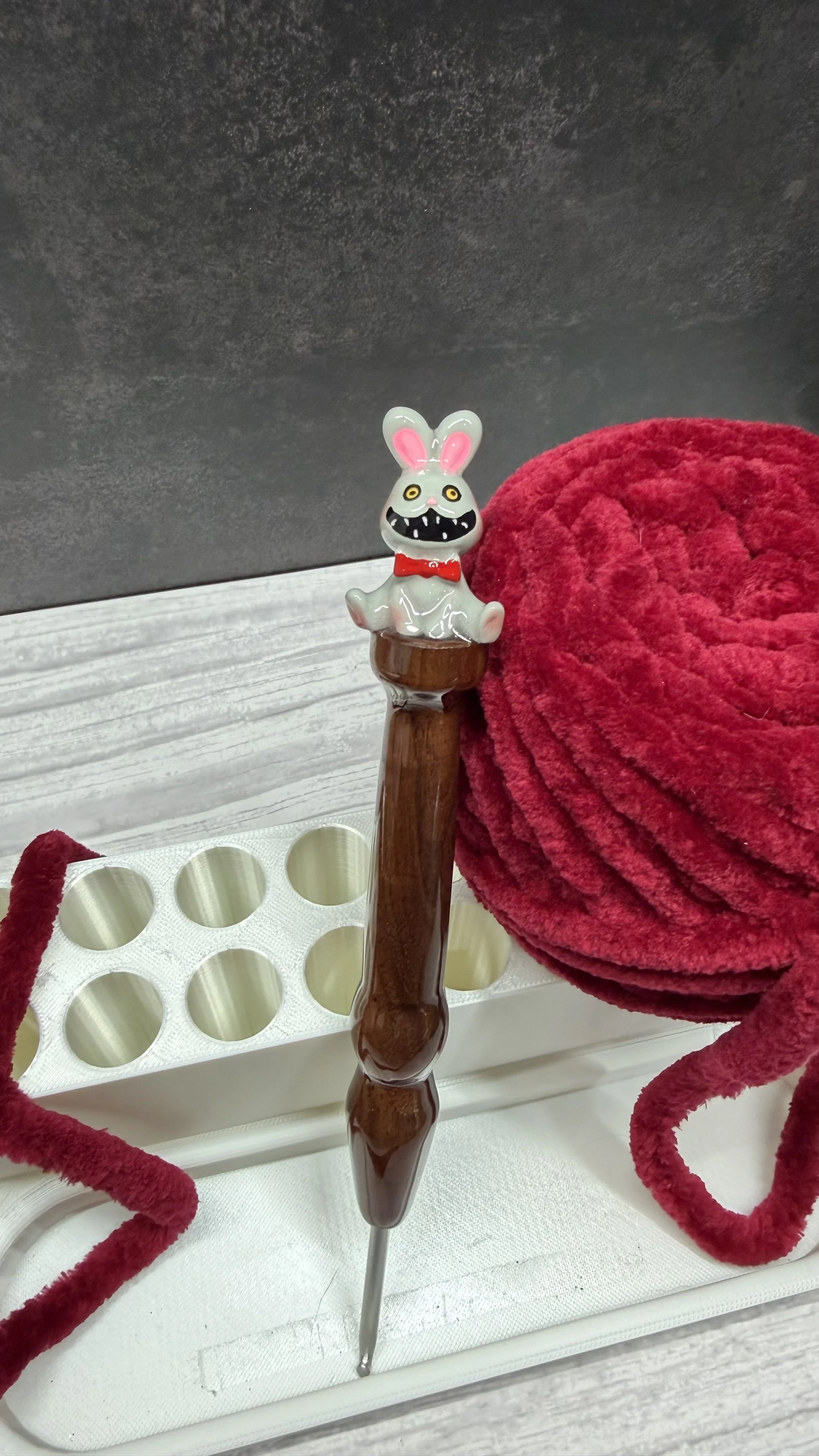 creepy bunny wood handle halloween clover crochet hook.jpeg