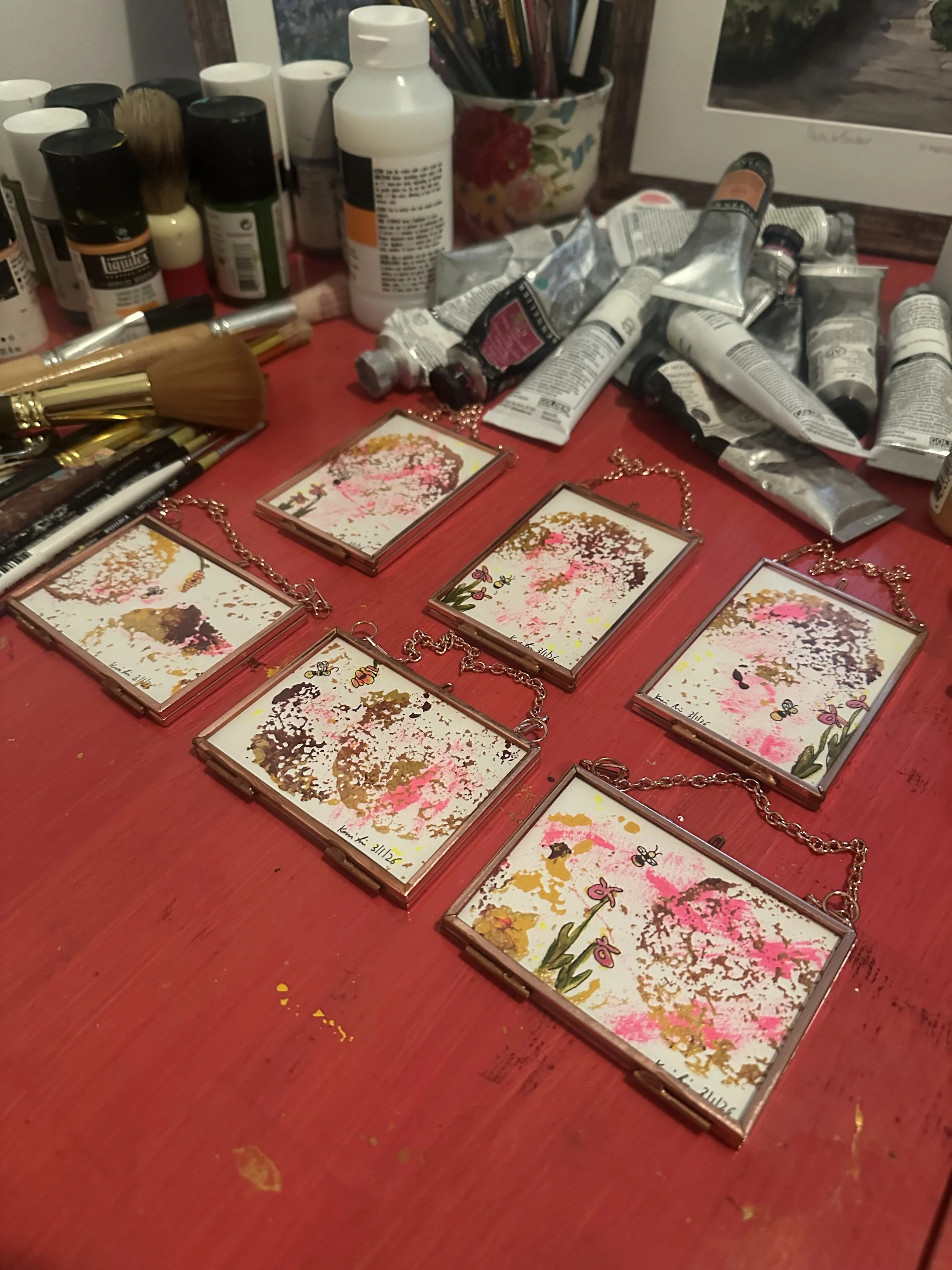 Bees Mini Framed Painting 2x3