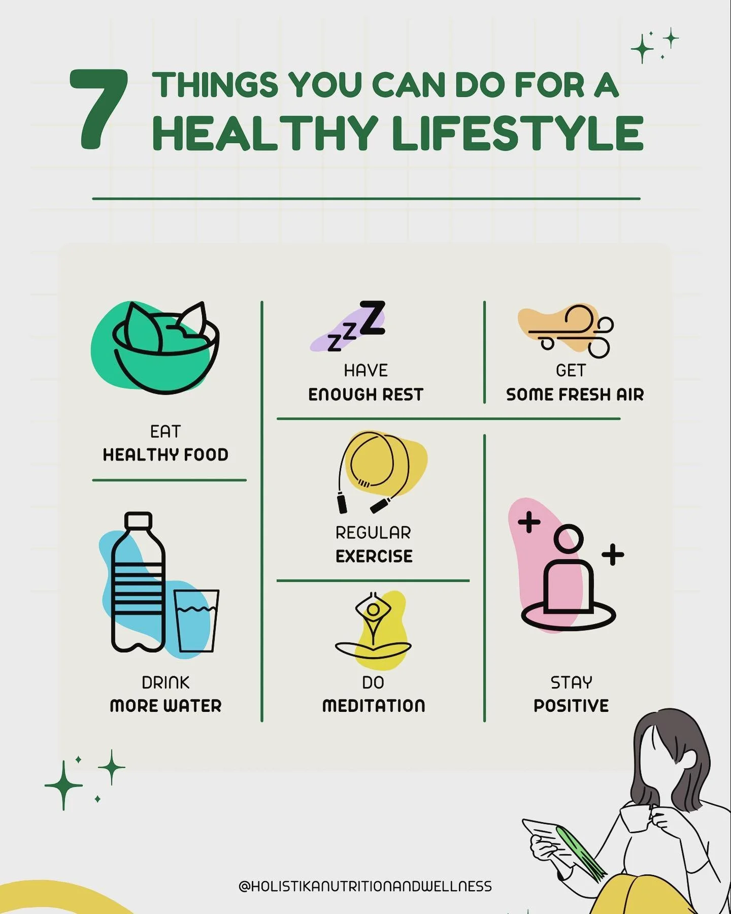 Stay positive, stay strong, stay healthy
🧘‍♀️💪🏃‍♀️🥗🥬🍓🍒🍎🍌🥑😴
 #healthylifestyle #strong #health #lifestylemedicine #7pillarsofhealth