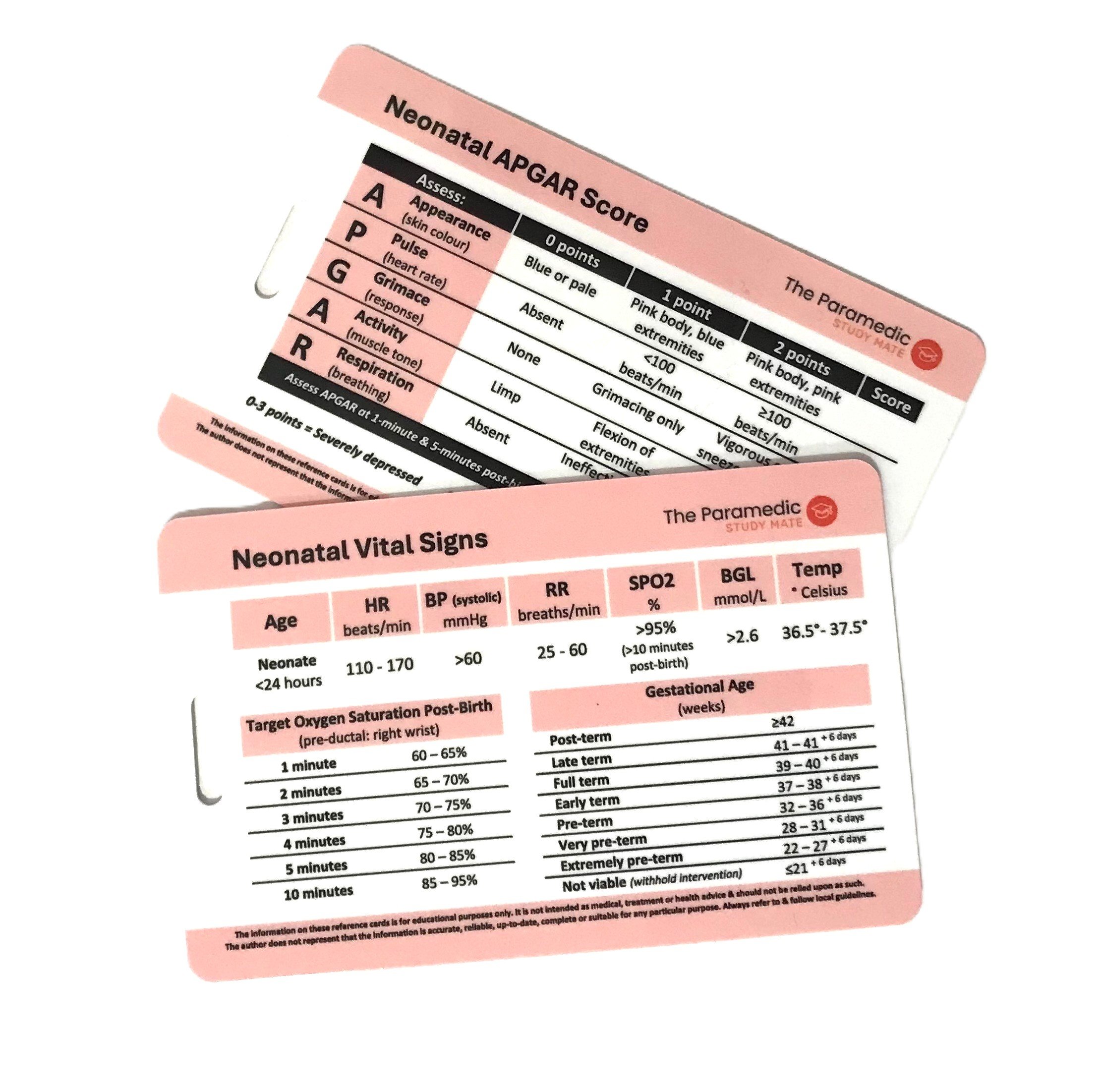 Australian & New Zealand Paramedic Neonatal Vital Signs & APGAR Score Reference Card