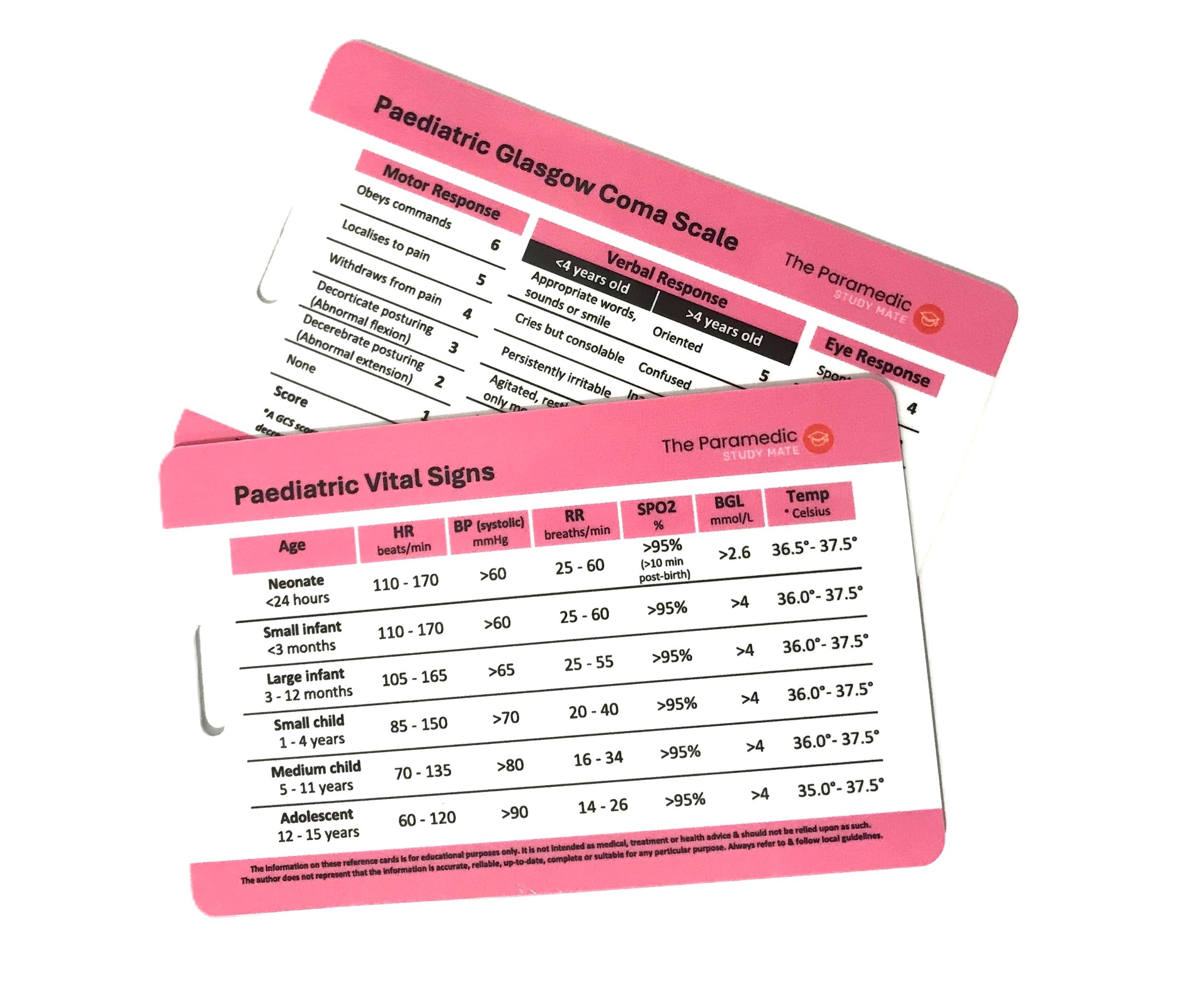 Australian & New Zealand Paramedic Paediatric Vital Signs & Glasgow Coma Scale Reference Card
