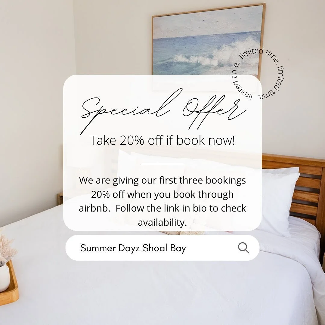 ***Special promotion*** we are offering 20% off your next stay with us, just in time for the April school holidays. But hurry - only available for the first 3 bookings. Book through the link in our bio ☀️