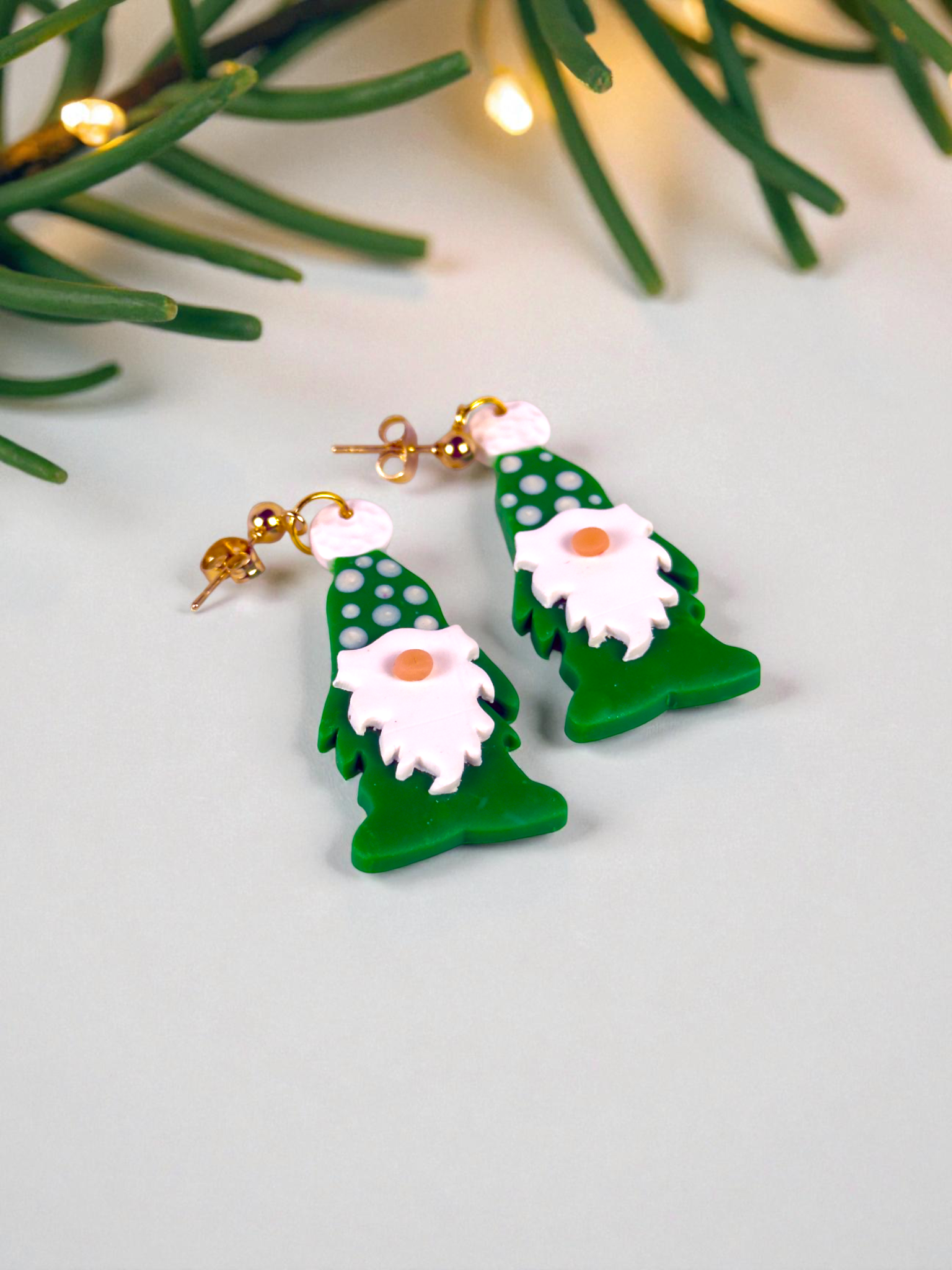 Green Polka Dot Gnome Dangles