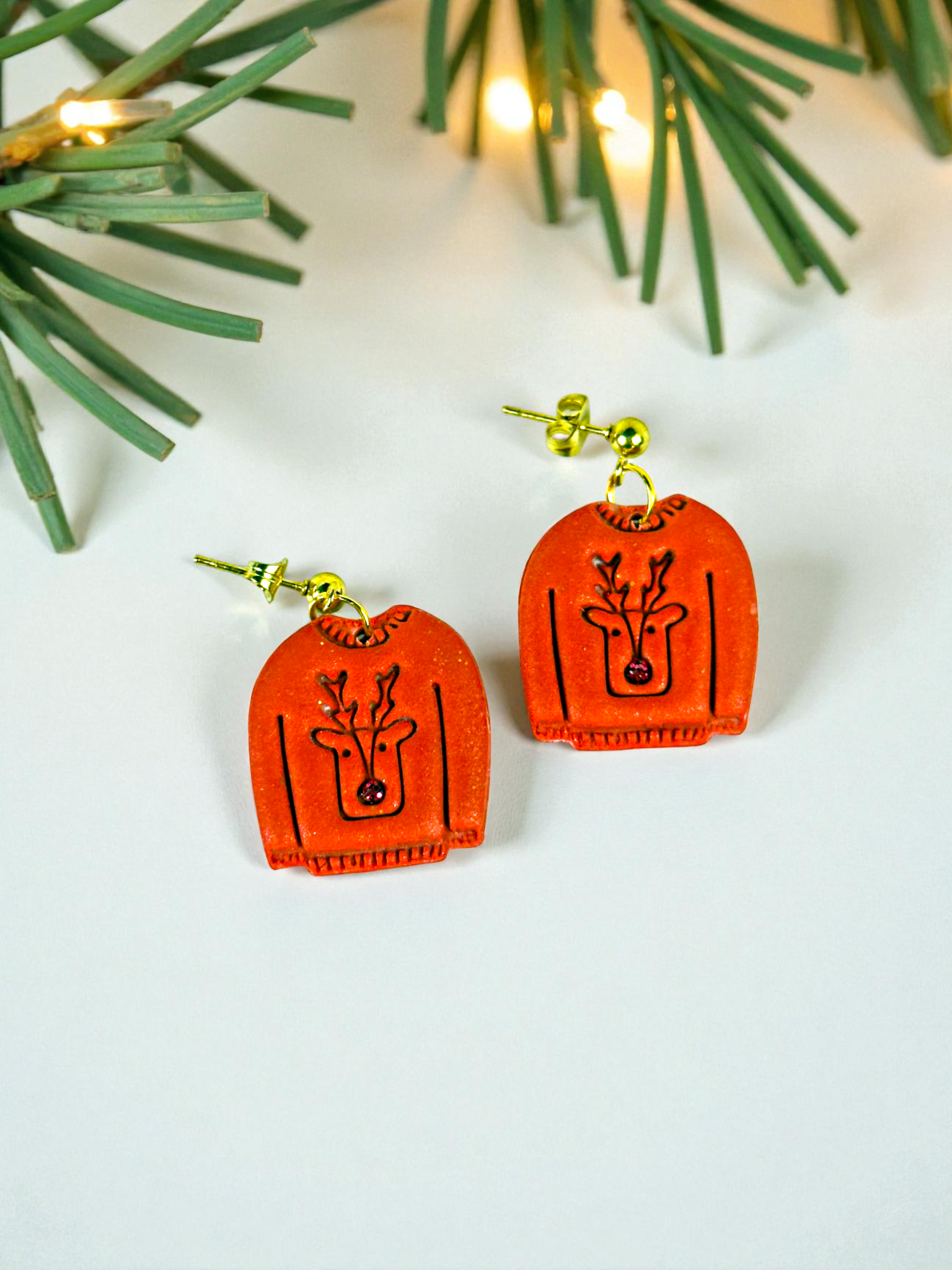 Reindeer Christmas Sweater Dangles - Red