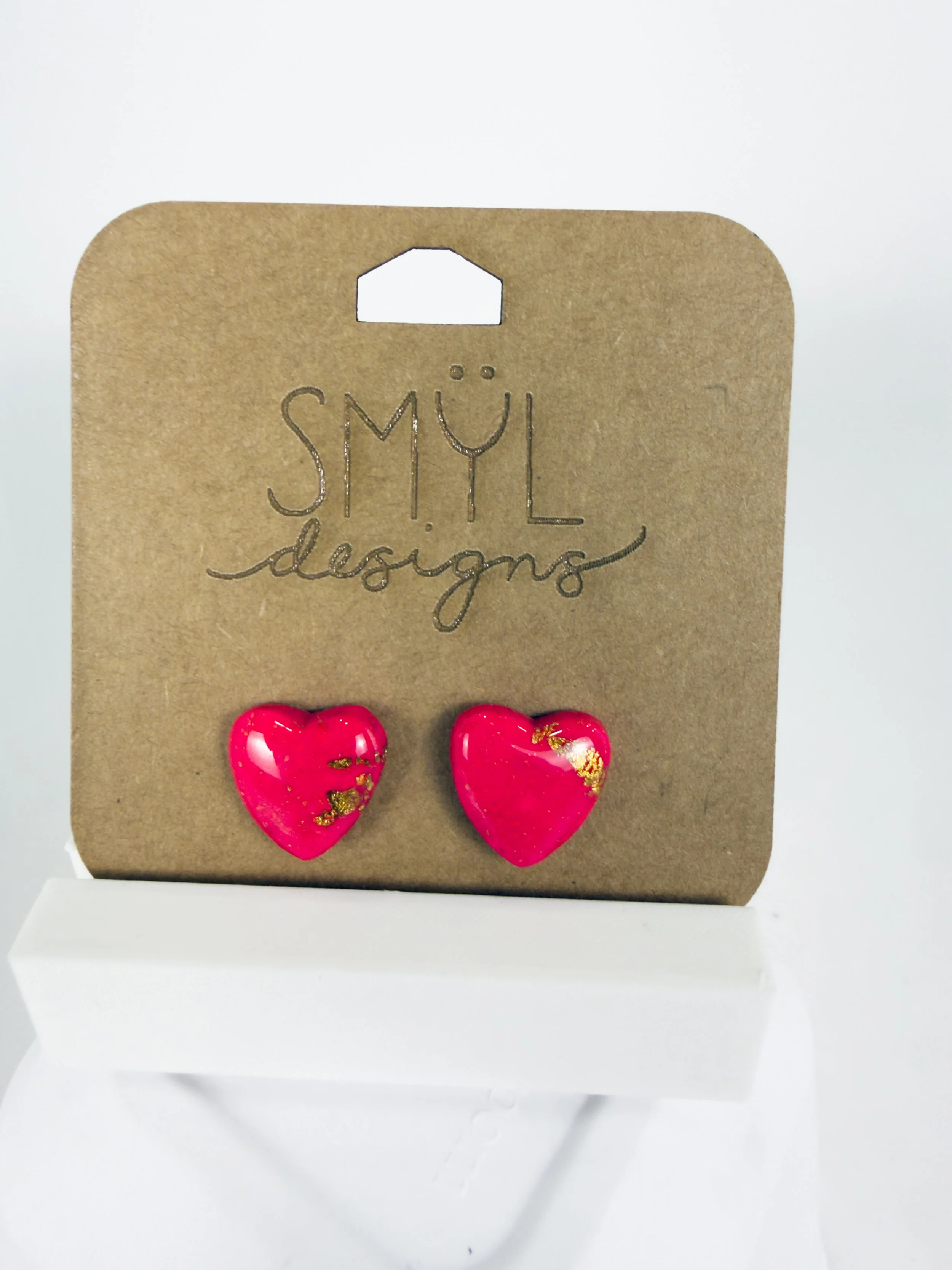 Hot Pink Hearts with Gold Accents Studs