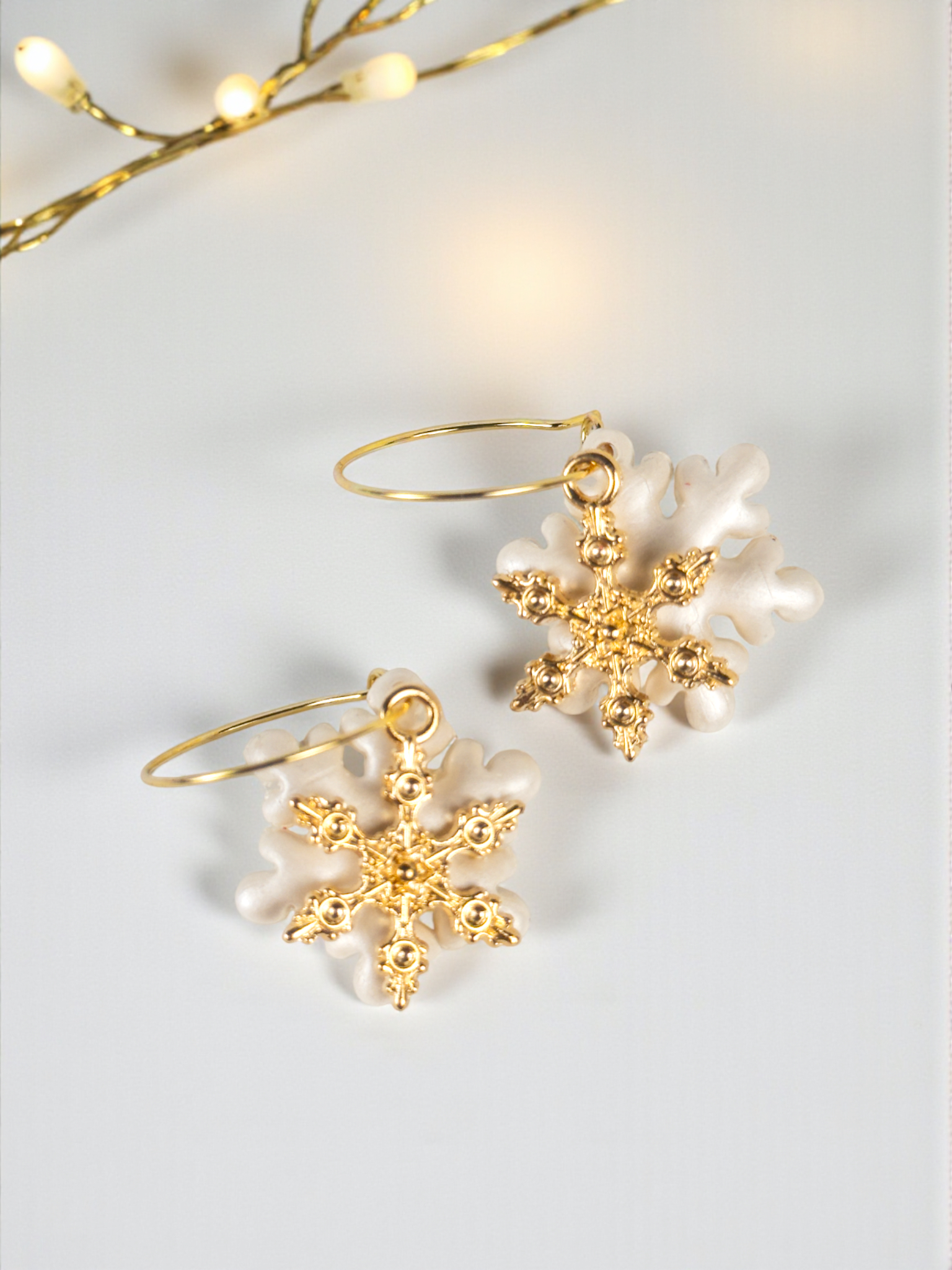 Snowflake Hoops with Gold Charms