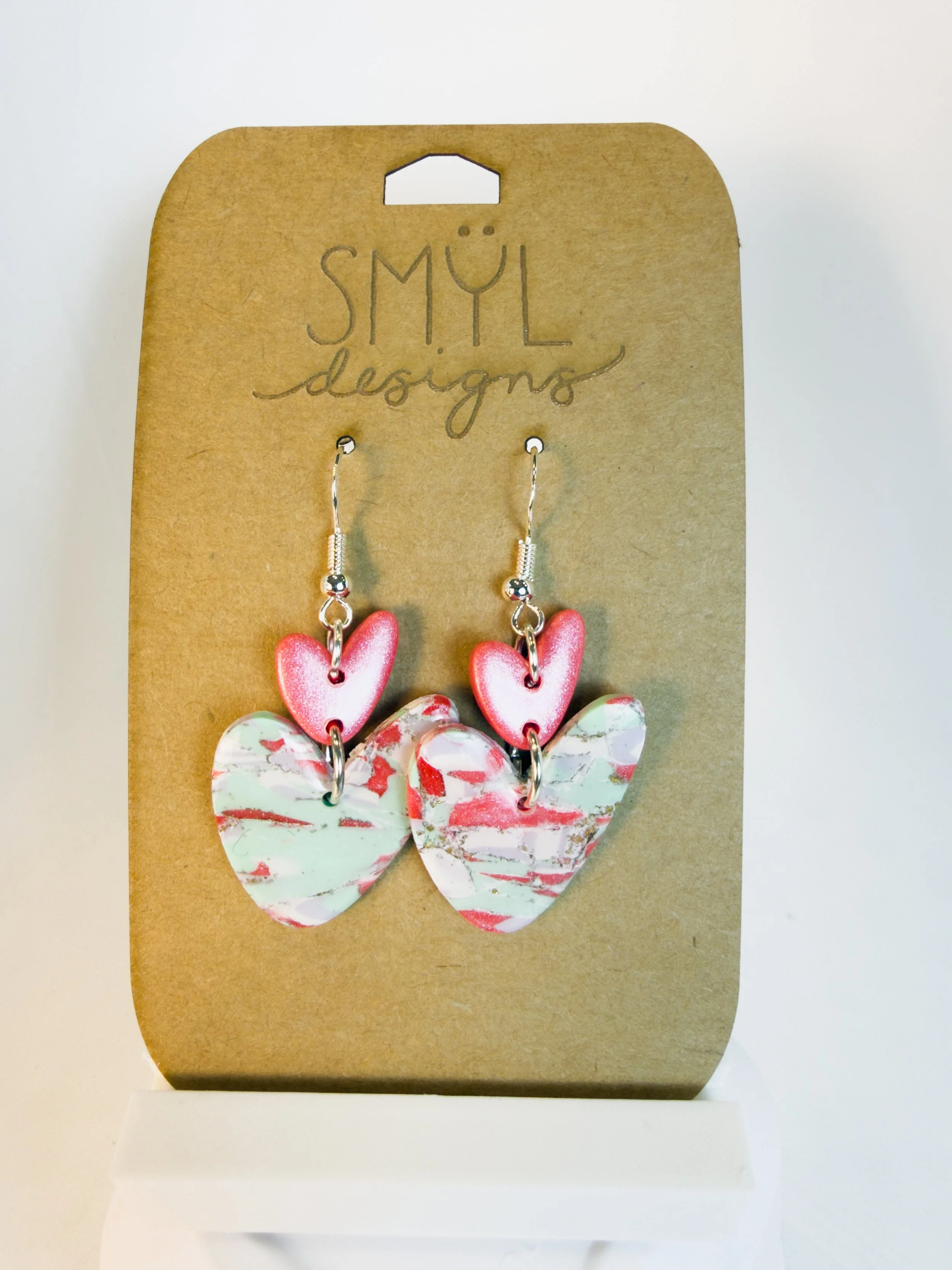 Asymmetrical Marbled Heart Dangles