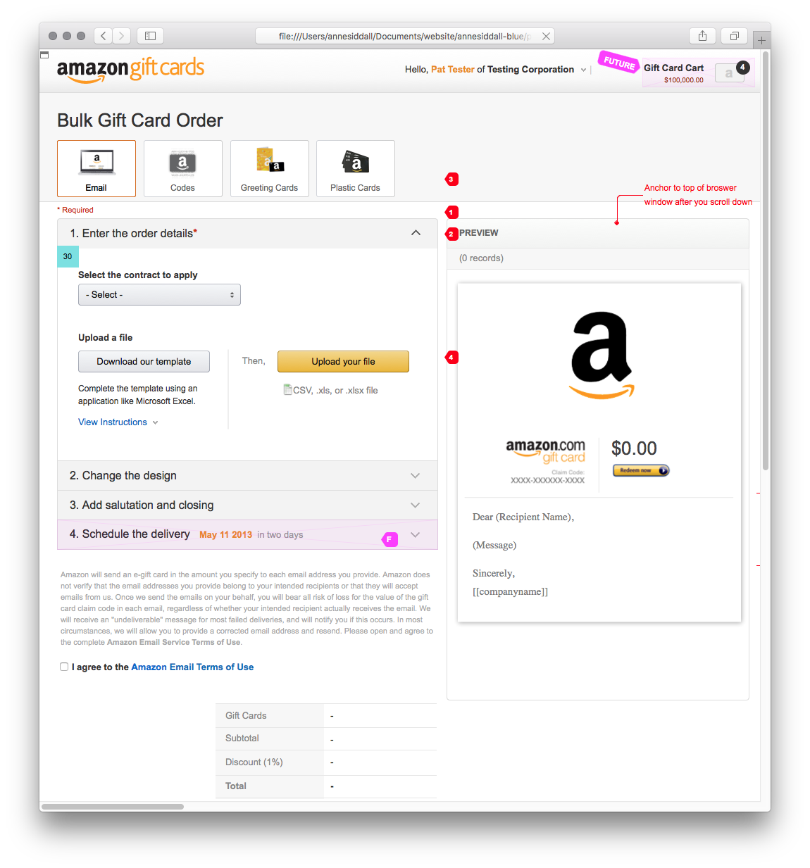 Bulk Account Ordering Page - Email