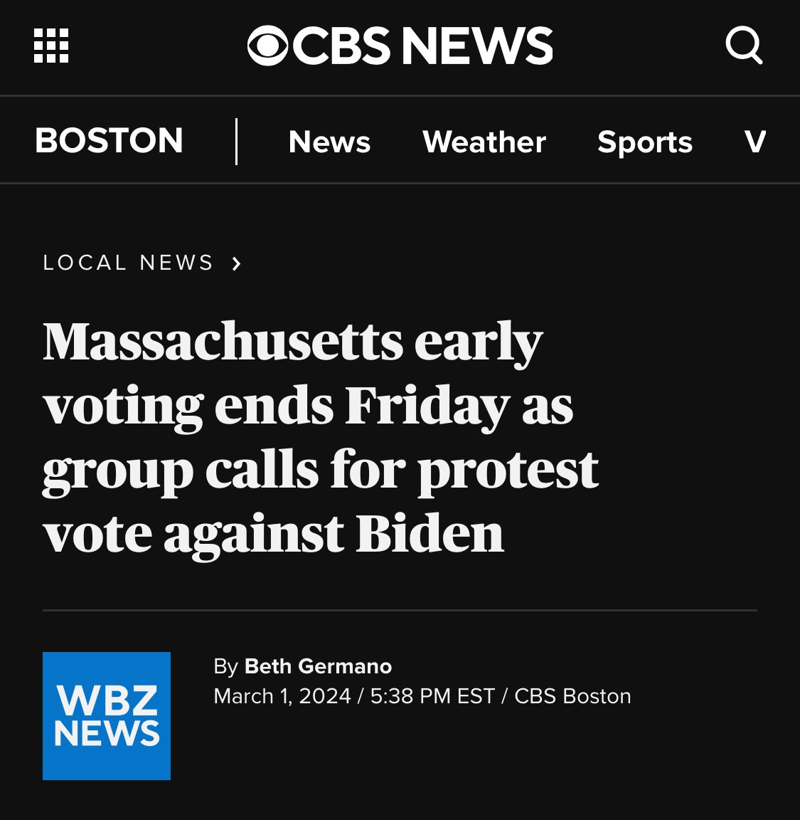 CBS: Massachusetts early voting ends Friday as group calls for protest vote against Biden
