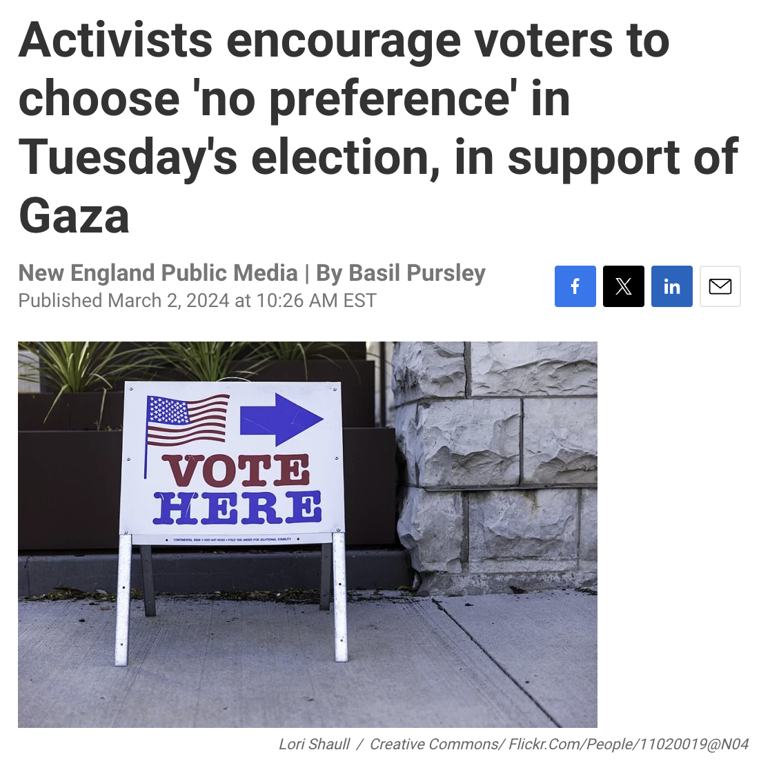 NEPM: Activists encourage voters to choose 'no preference' in Tuesday's election, in support of Gaza