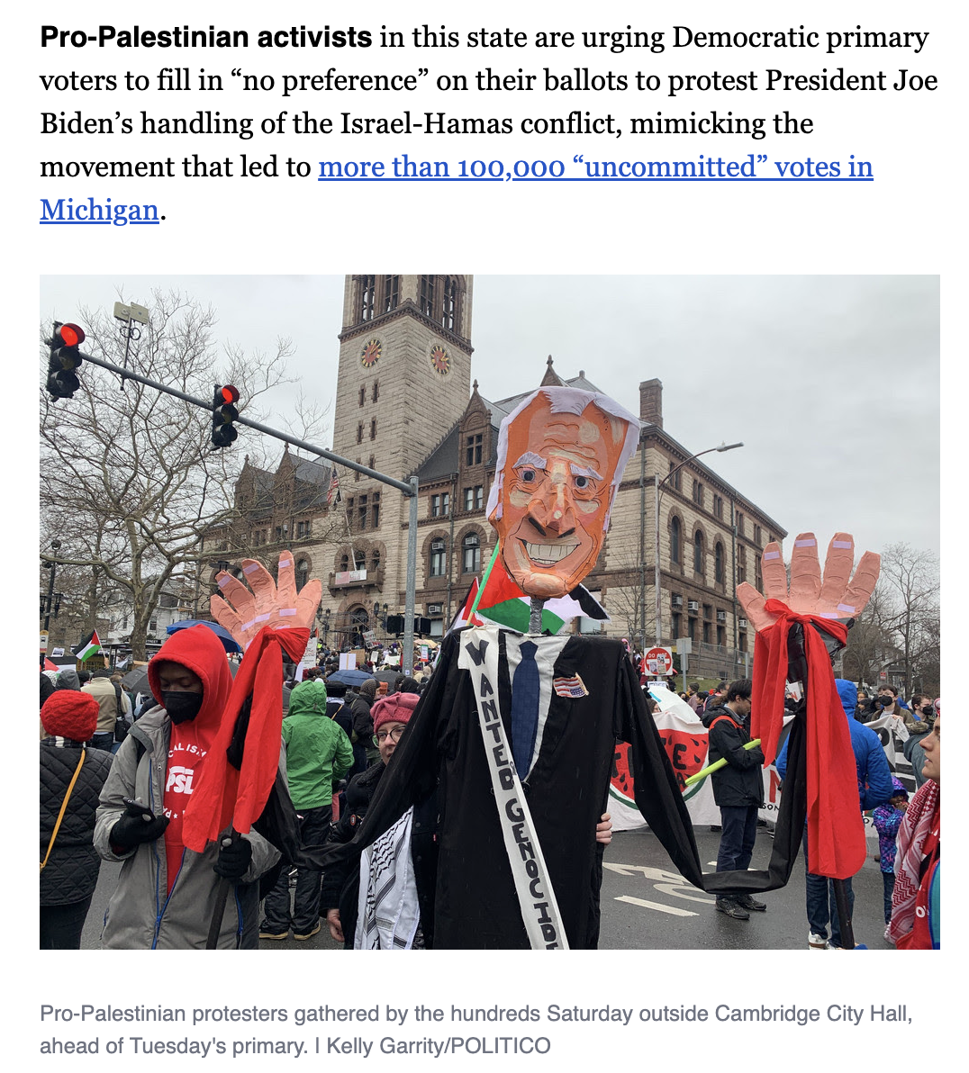 Politico: Pro-Palestinian activists are urging Democratic primary voters to fill in “no preference”