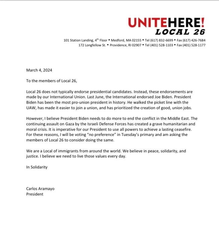 UNITE HERE Local 26 President Endorses “No Preference” Vote