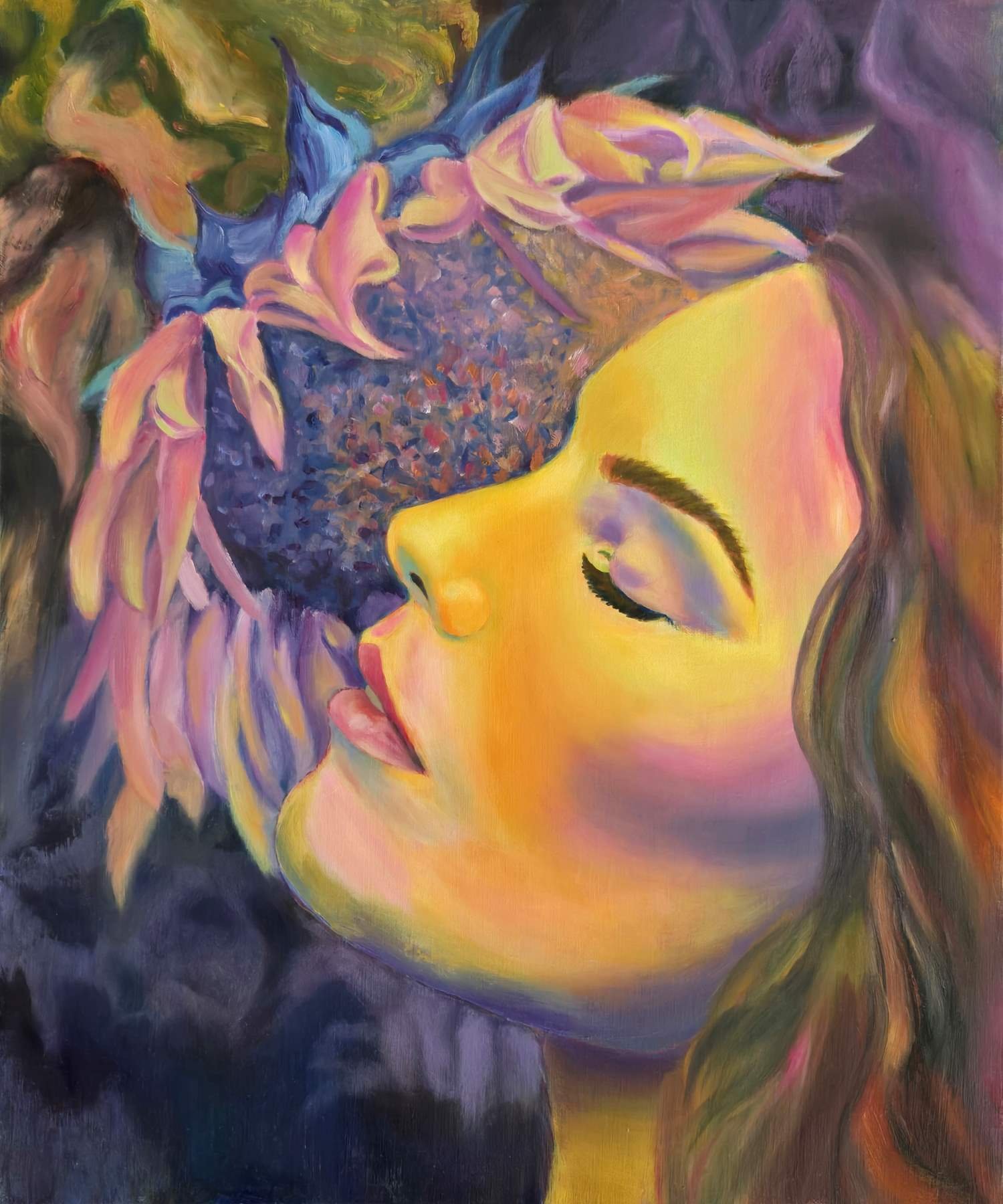 Breathe Like a Flower | 2024 | Mixed media and oil on canvas | 60 x 50 cm
