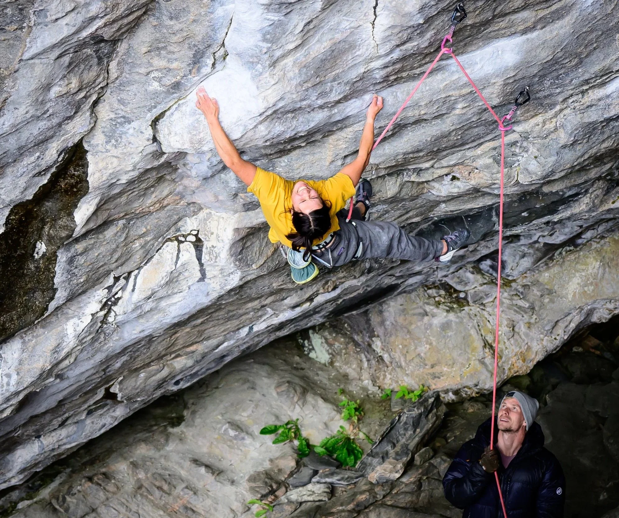 Anna Zhang trying hard on Nordic Flower (8b+) at Flatanger, Norway