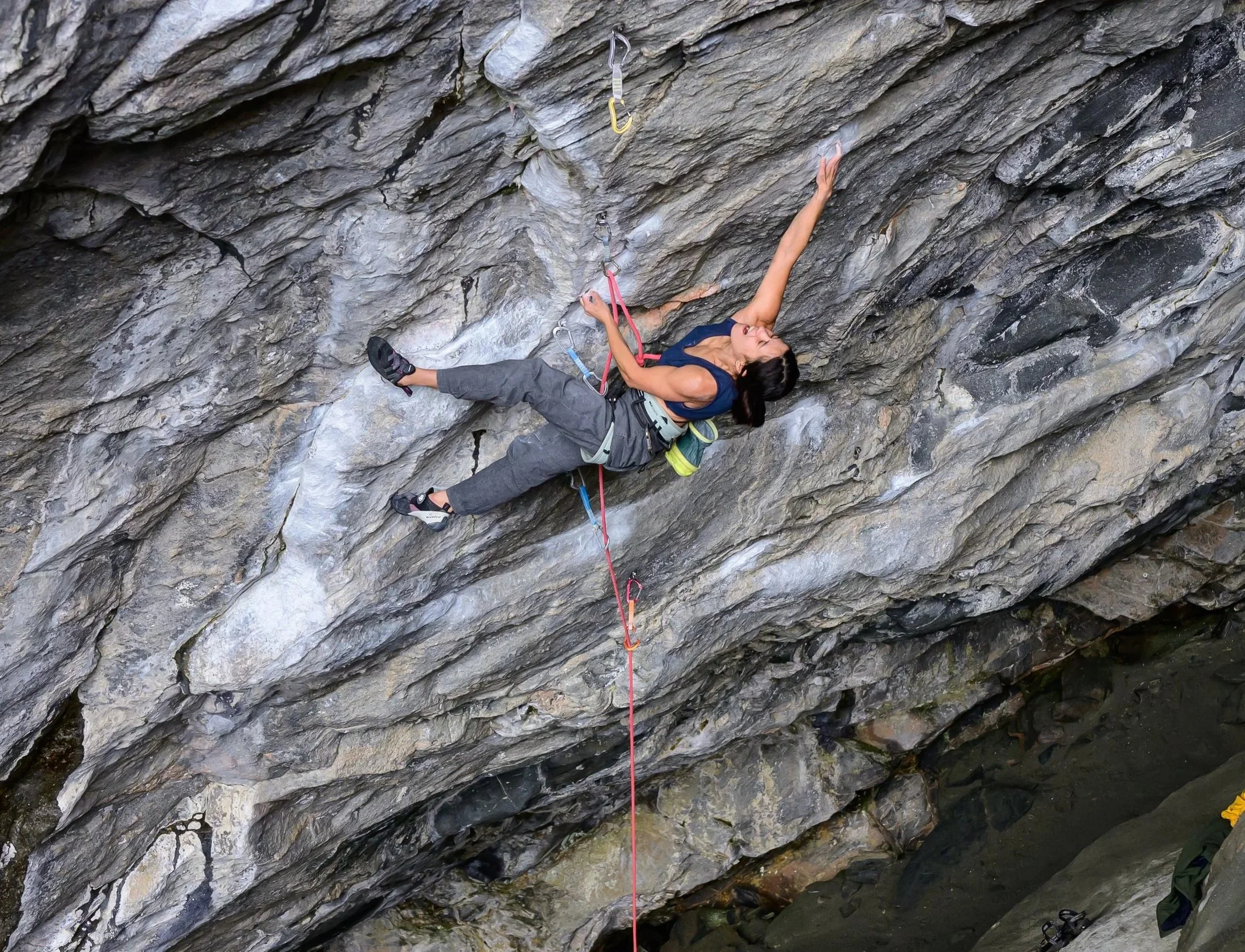 Anna Zhang trying hard on Nordic Flower (8b+) at Flatanger, Norway