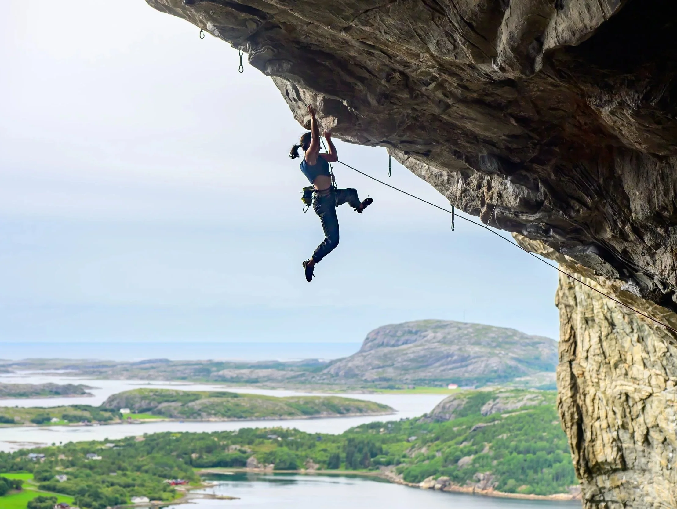 Anna Zhang climbing Nordic Flower (8b+) at Flatanger, Norway