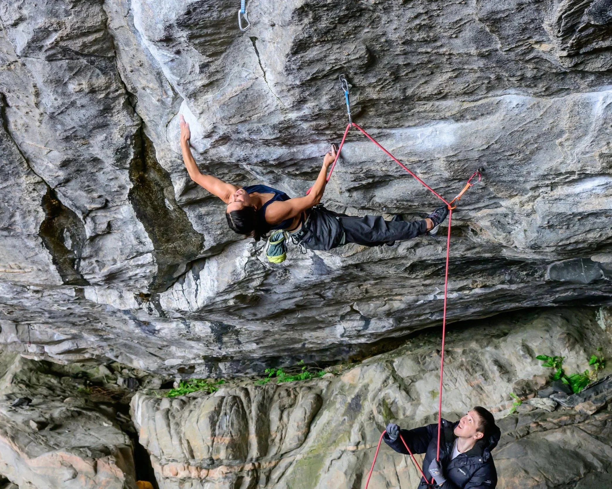 Anna Zhang trying hard on Nordic Flower (8b+) at Flatanger, Norway