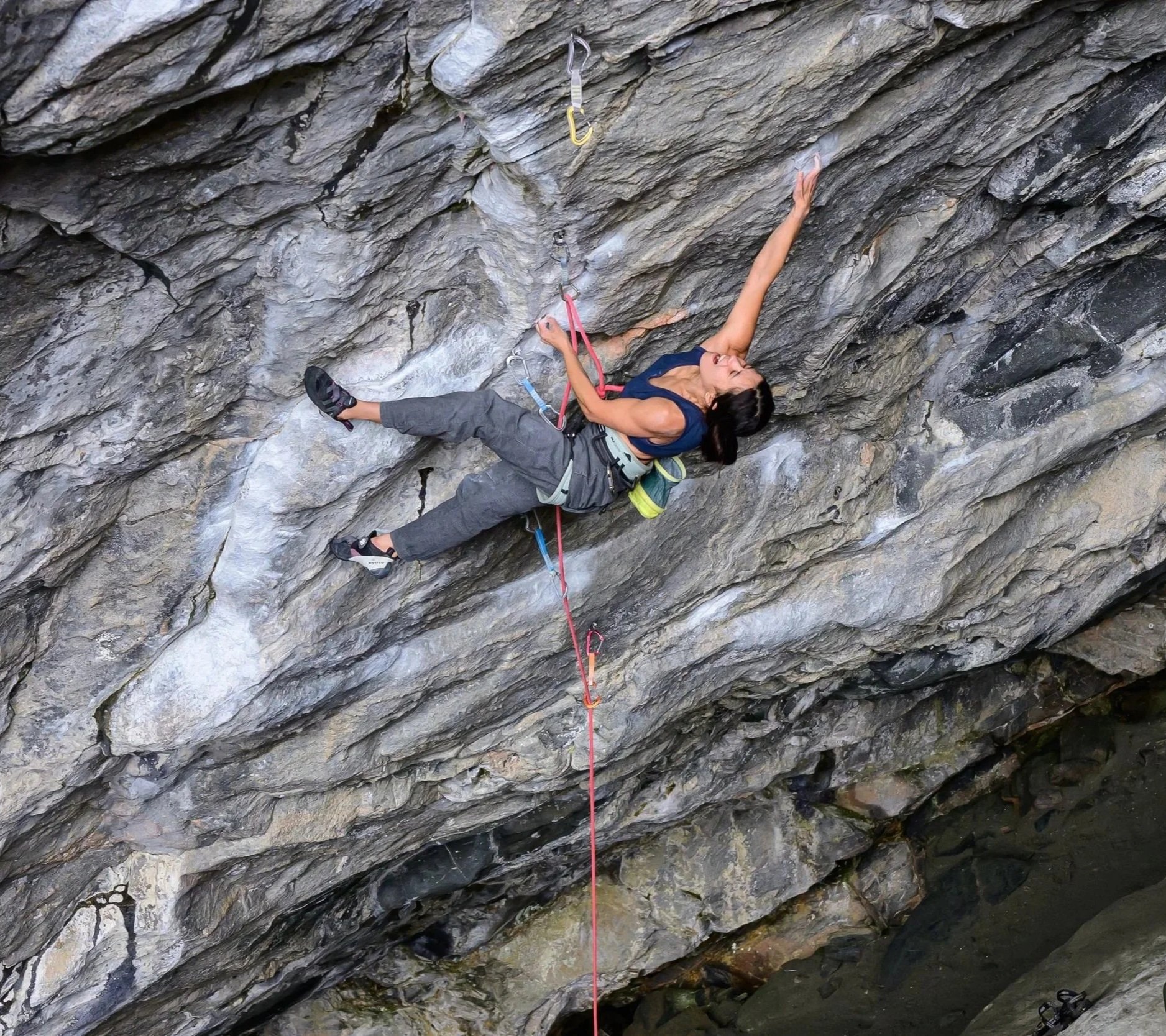 Anna Zhang trying hard on Nordic Flower (8b+) at Flatanger, Norway