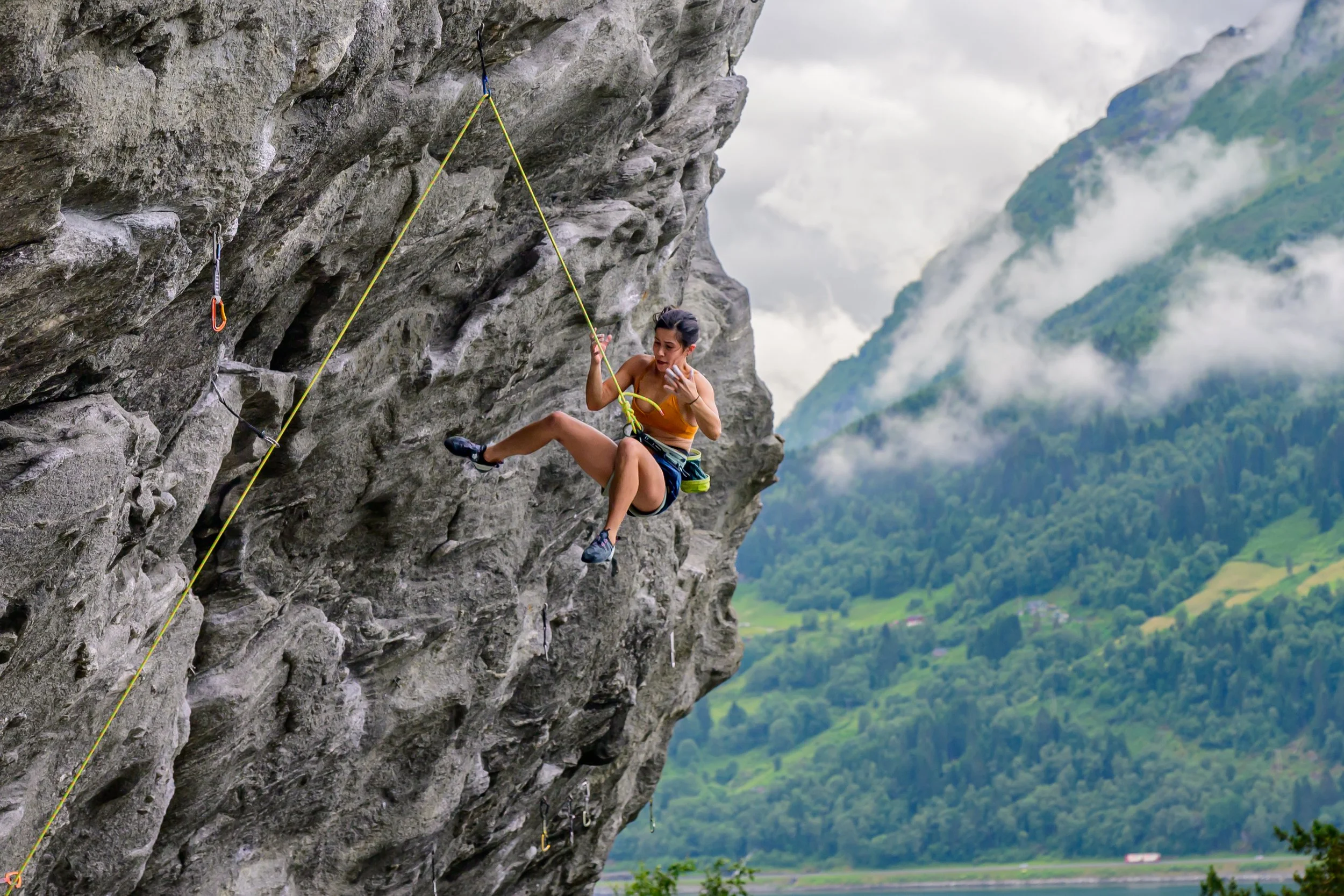 Anna Zhang taking a whipper at Beachen, Stryn, Norway