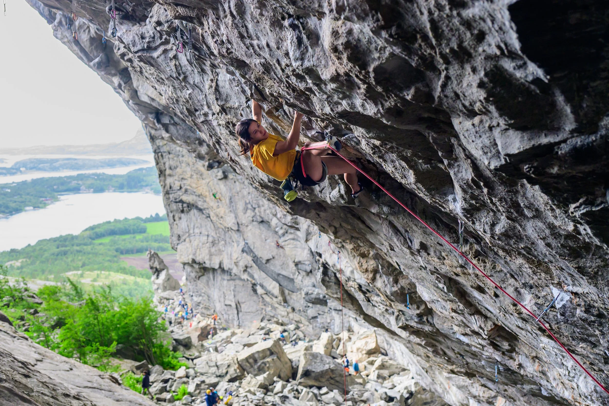 Anna Zhang climbing Nordic Flower (8b+) at Flatanger, Norway
