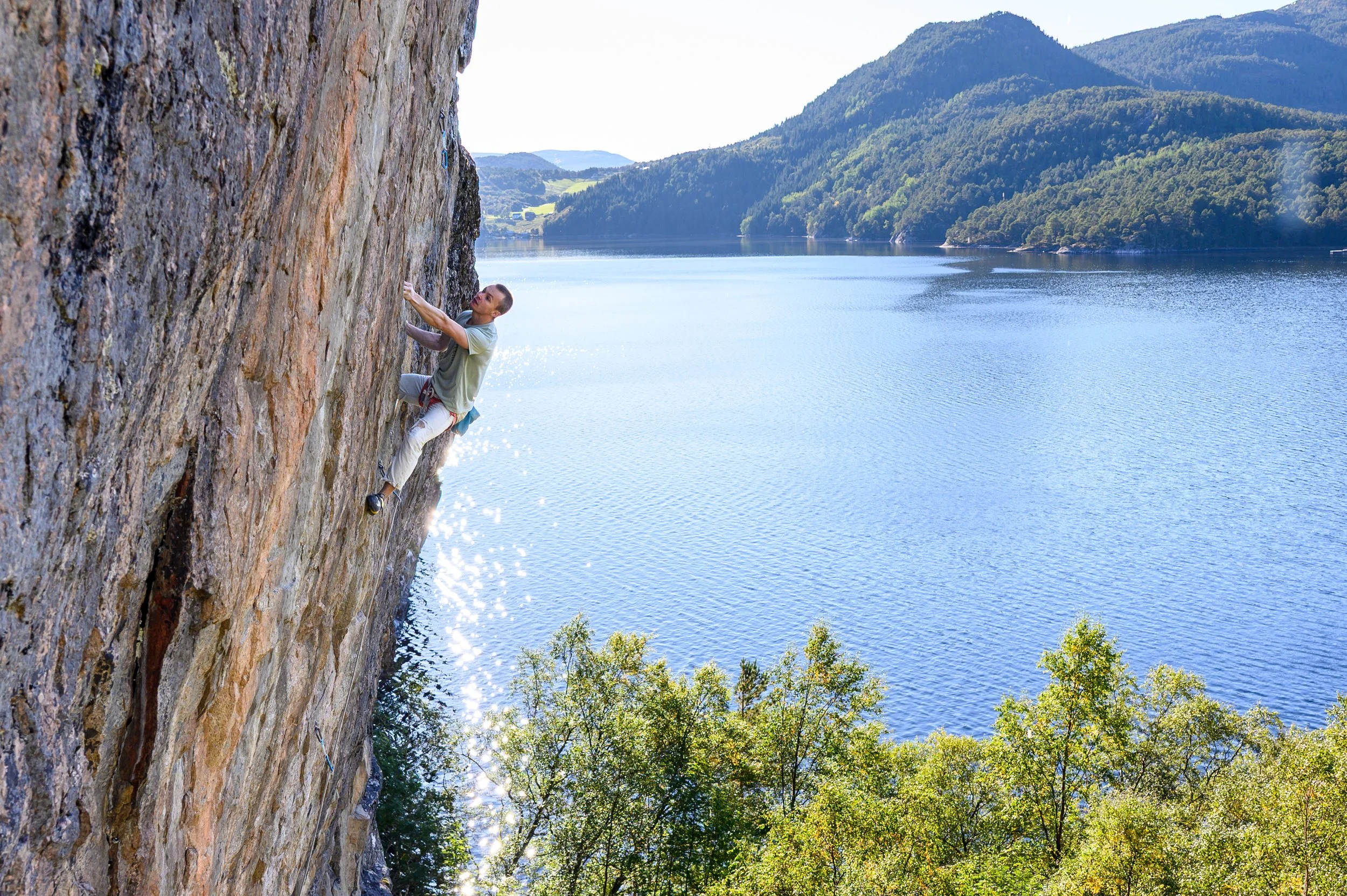 Benjamin Bremer projecting at Fossdalen in Snillfjord, Norway.
