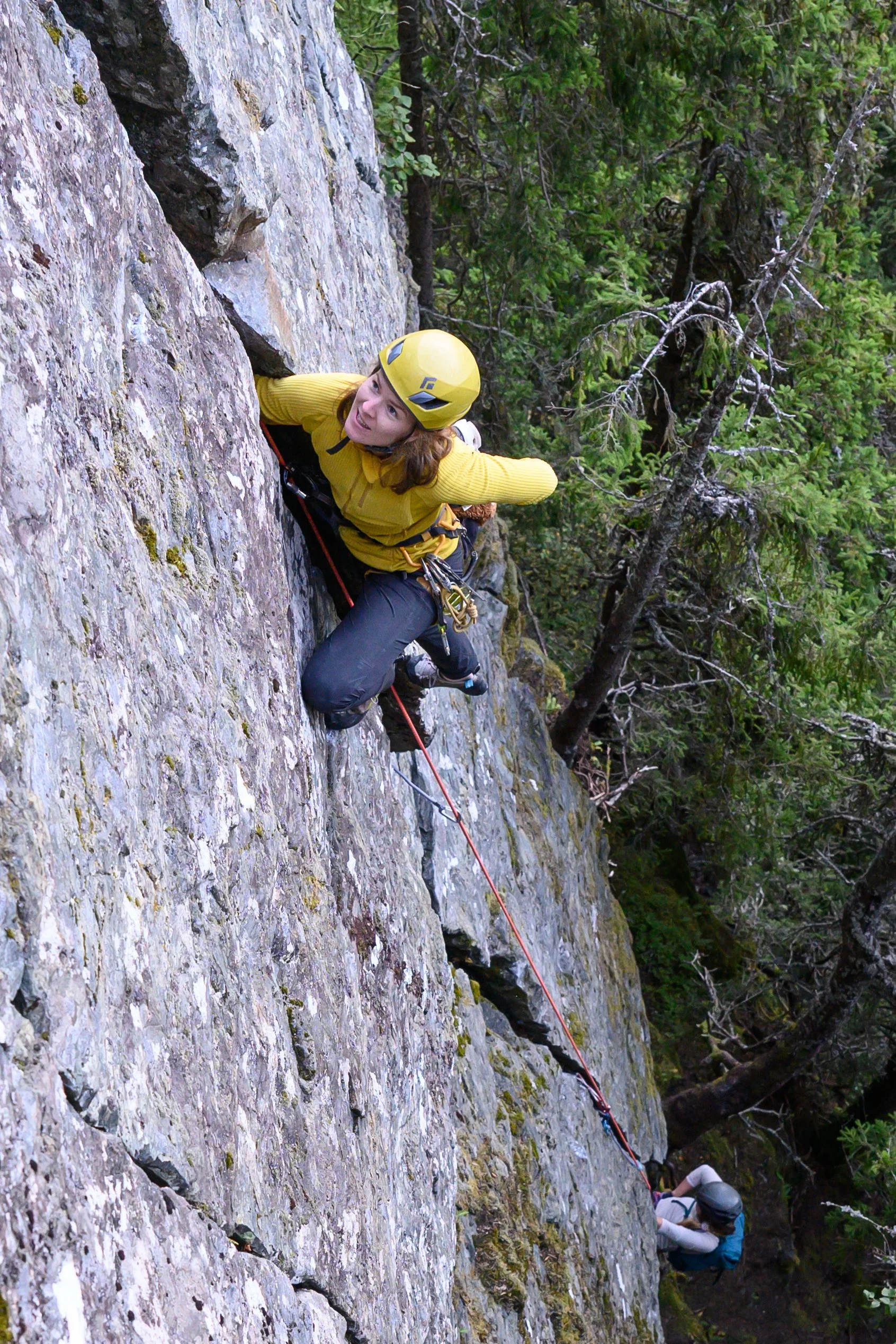 Caroline Sindland climbing Jenselinja (5+) at St. Olavsspranget, Trondheim, Norway