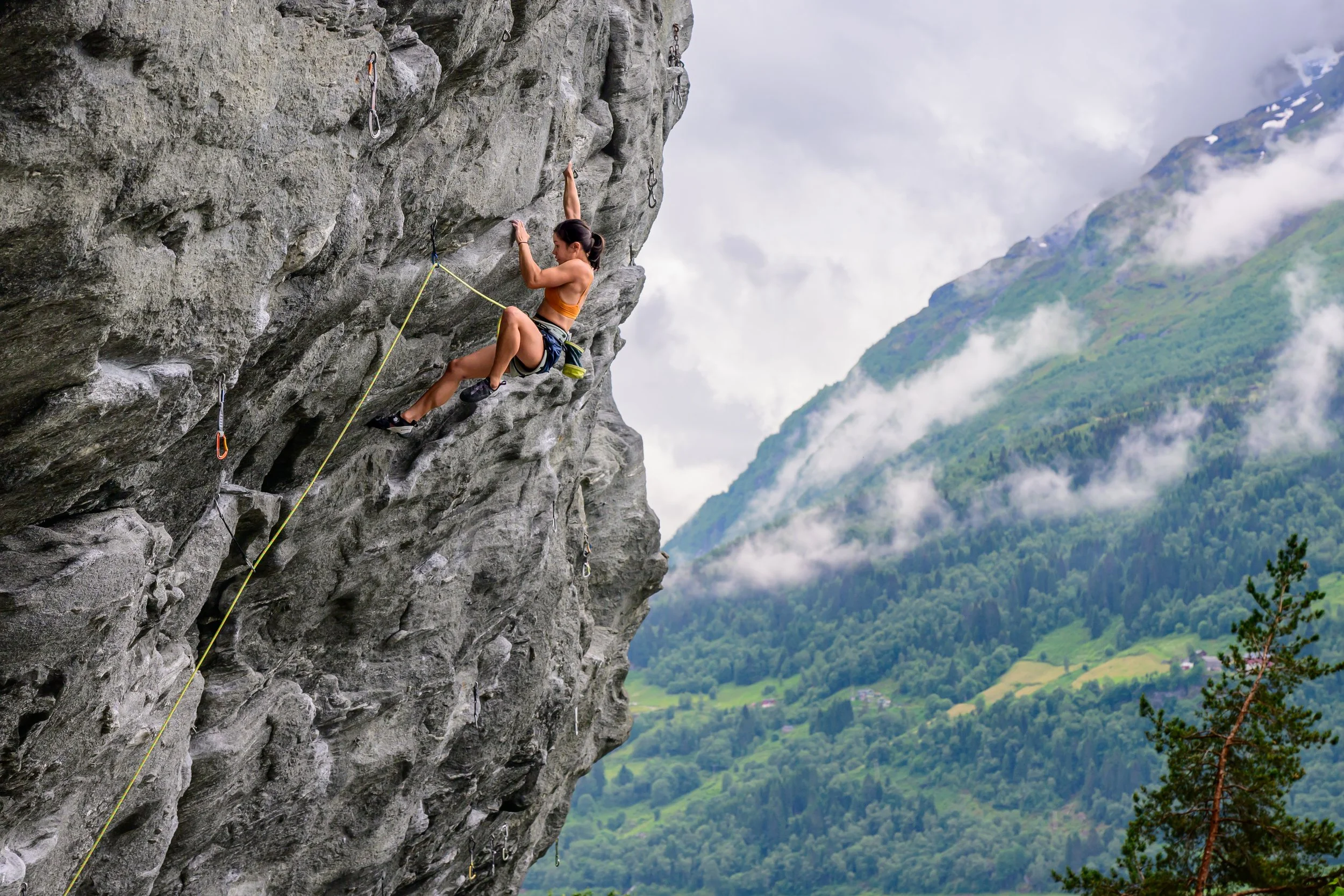 Anna Zhang climbing at Beachen, Stryn, Norway
