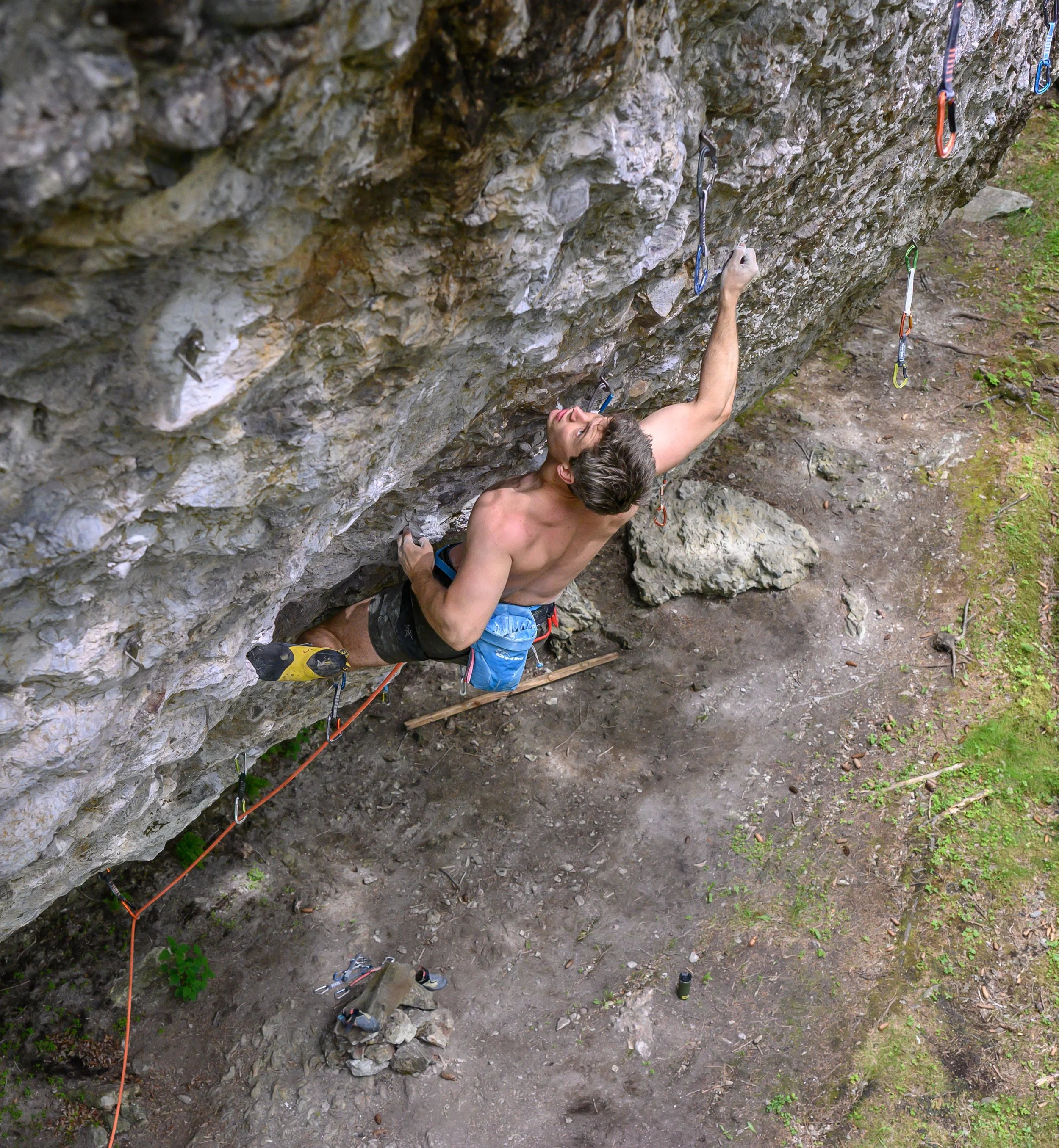 Ask Moe Løite projecting En til (8a+) at Frigården, Stjørdal, Norway