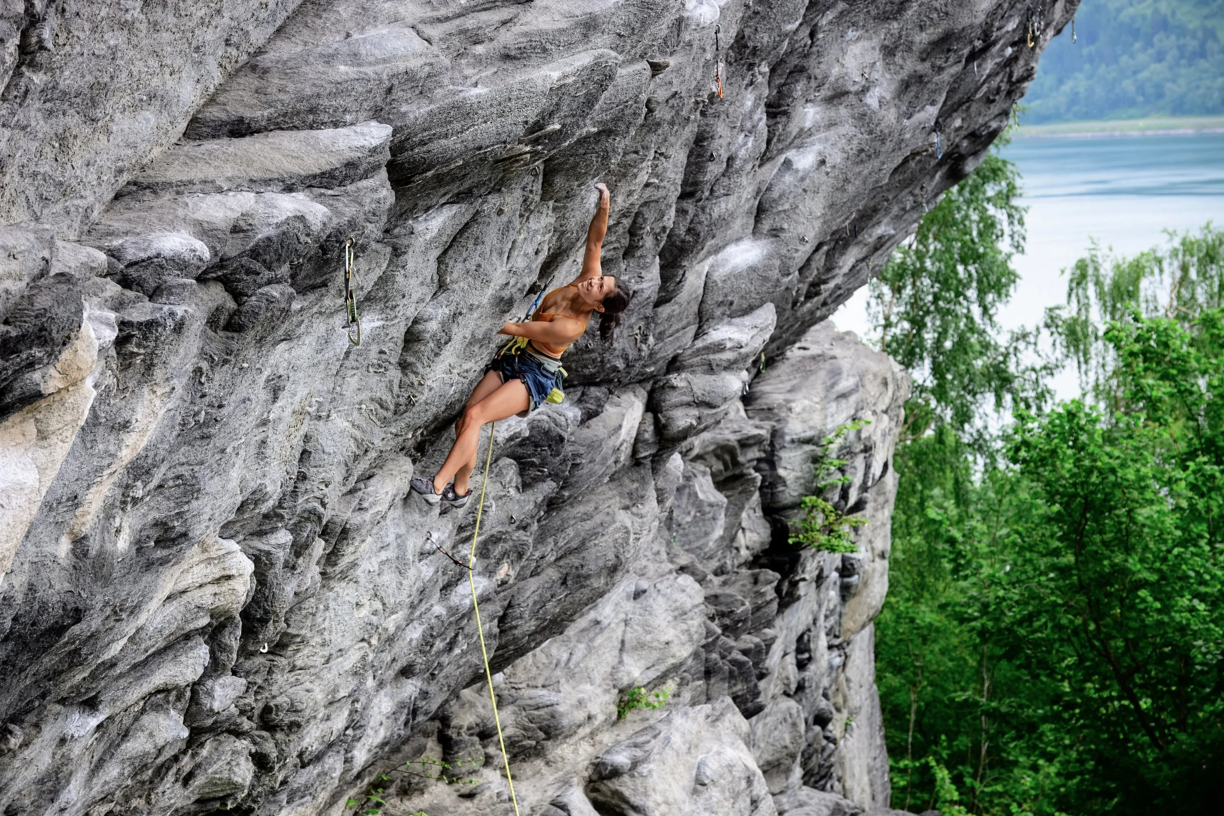 Anna Zhang climbing at Beachen, Stryn, Norway