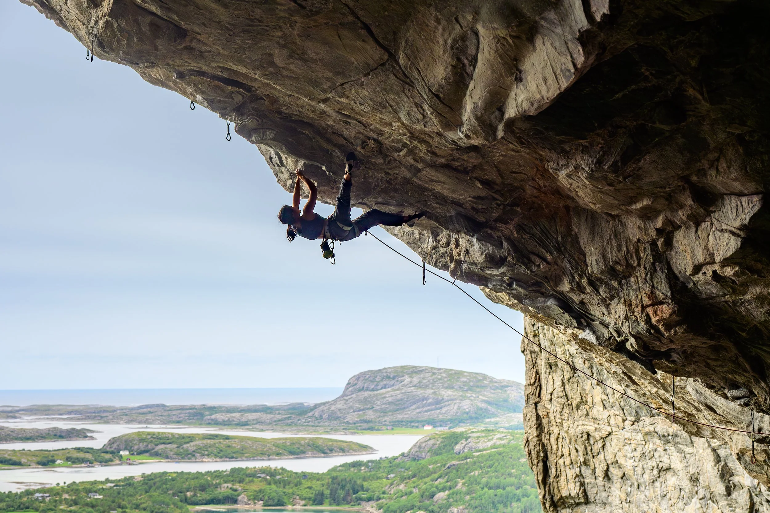 Anna Zhang climbing Nordic Flower (8b+) at Flatanger, Norway