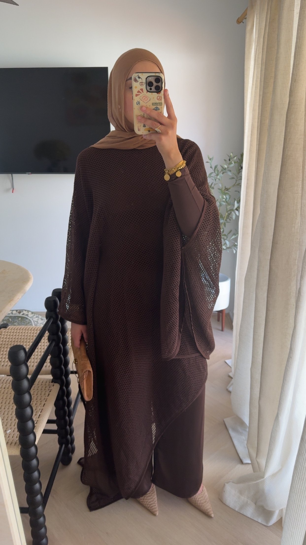 ASSYMETRIC CROCHET TOP - ESPRESSO