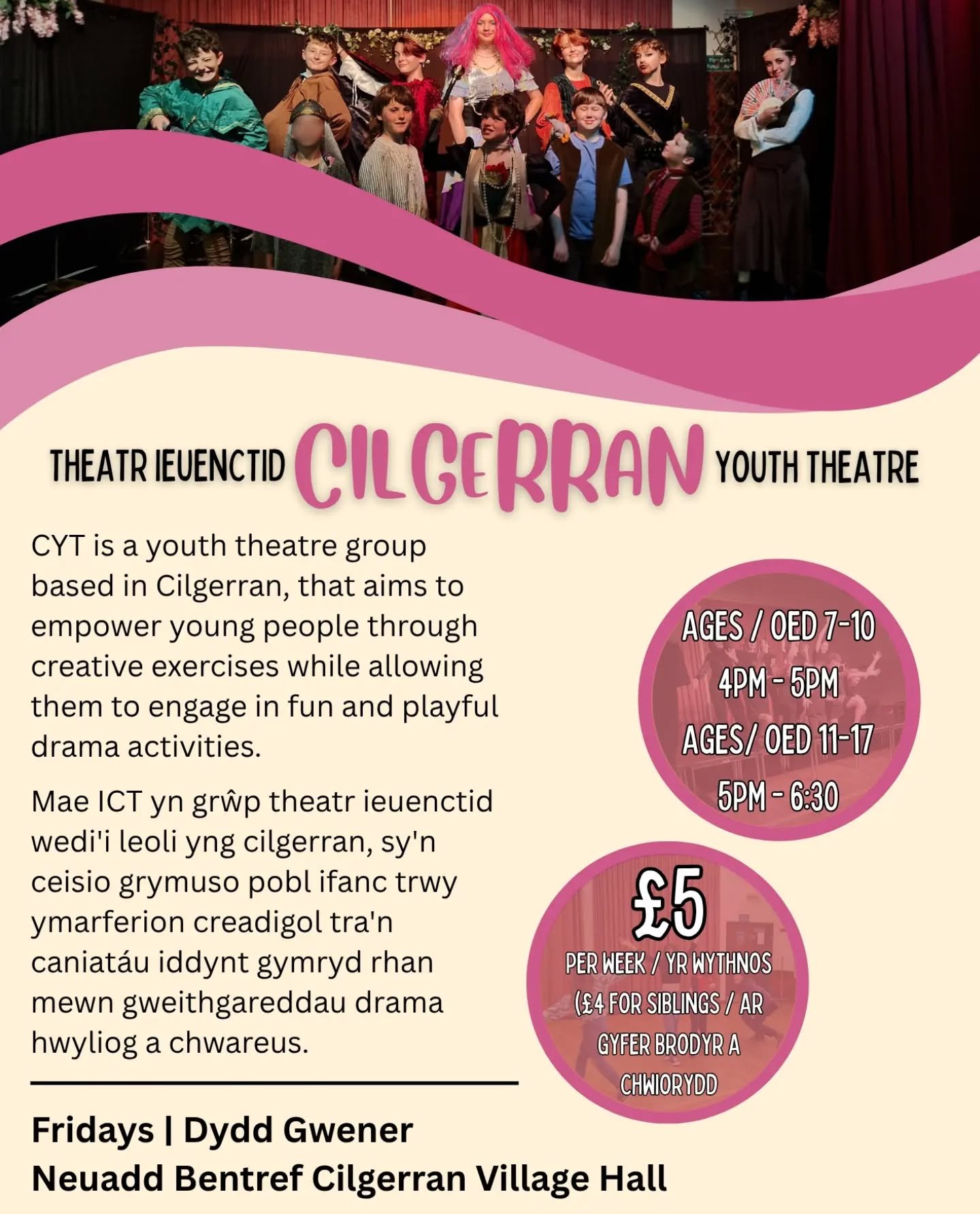 Cilgerran Youth Theatre is back this September for a fun and exciting term!

Juniors: Ages 7 to 10

This group will focus on play and creativity through improvisation games and activities to help build confidence. They will also put on a small-scale 