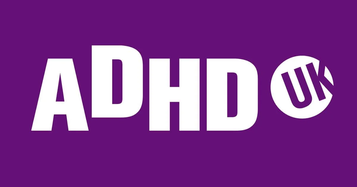 ADHD UK Logo with a purple background and white writing