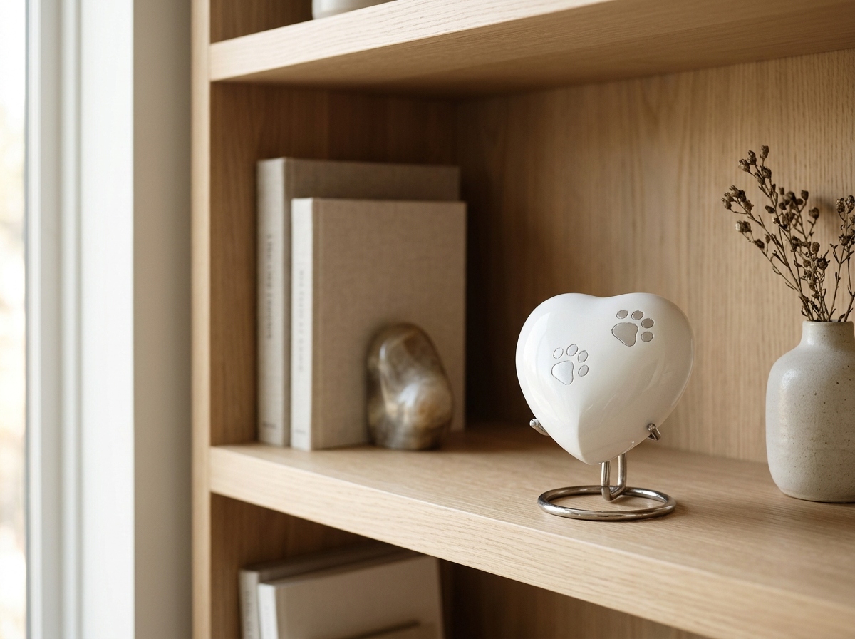 White Heart Paw Print Urn