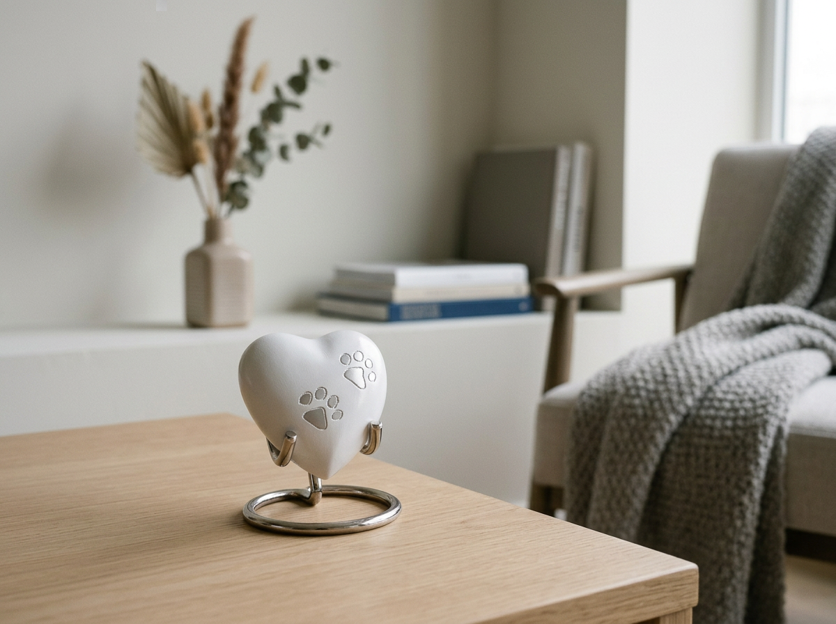 Mini white Heart Paw Print Keepsake Urn