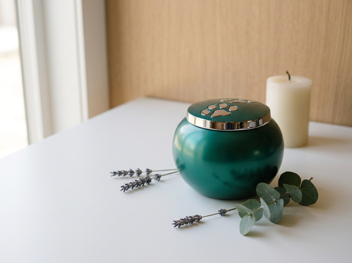 Green brushed Metal Urn - 300cc