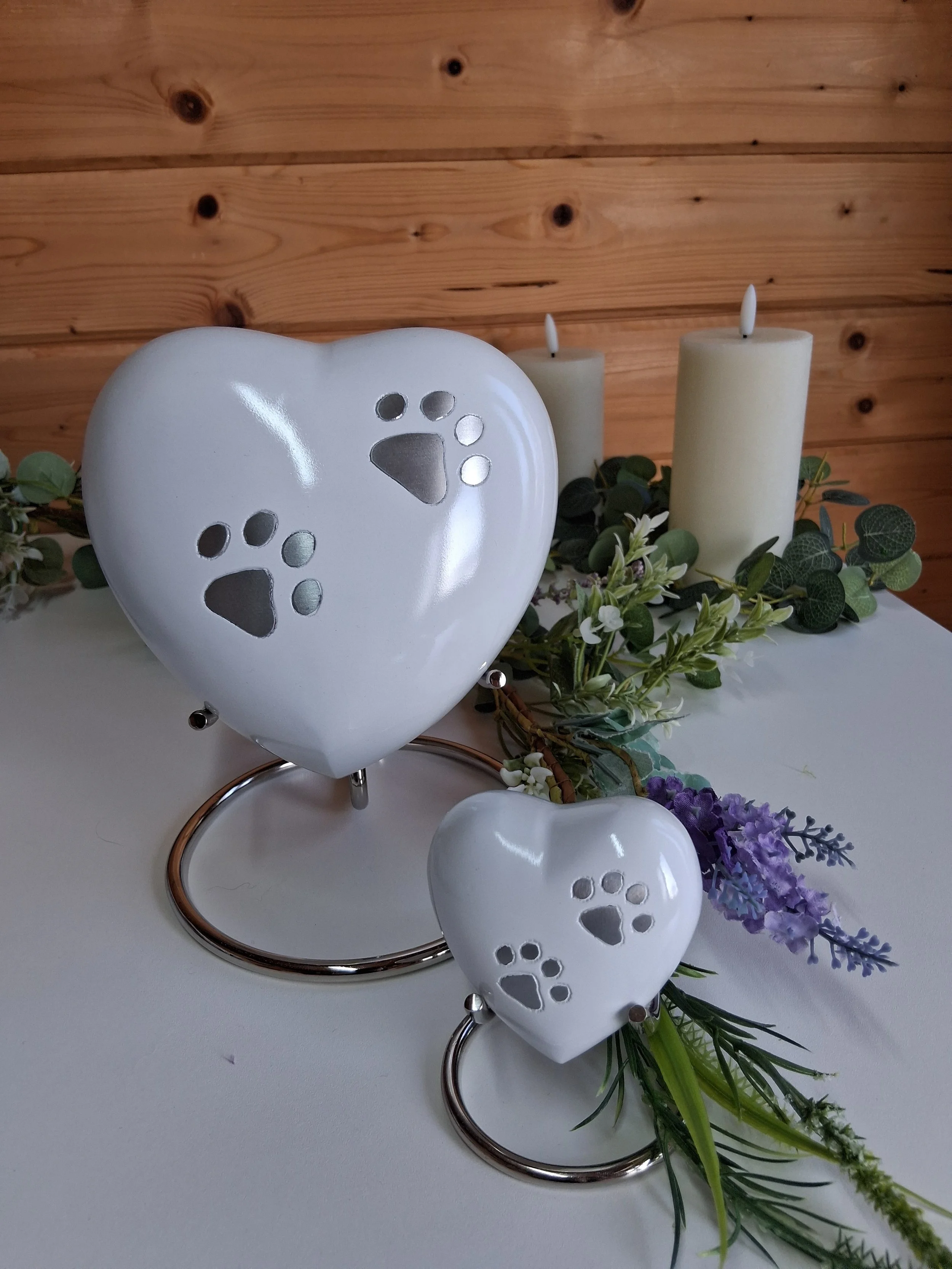 White Heart Paw Print Urn