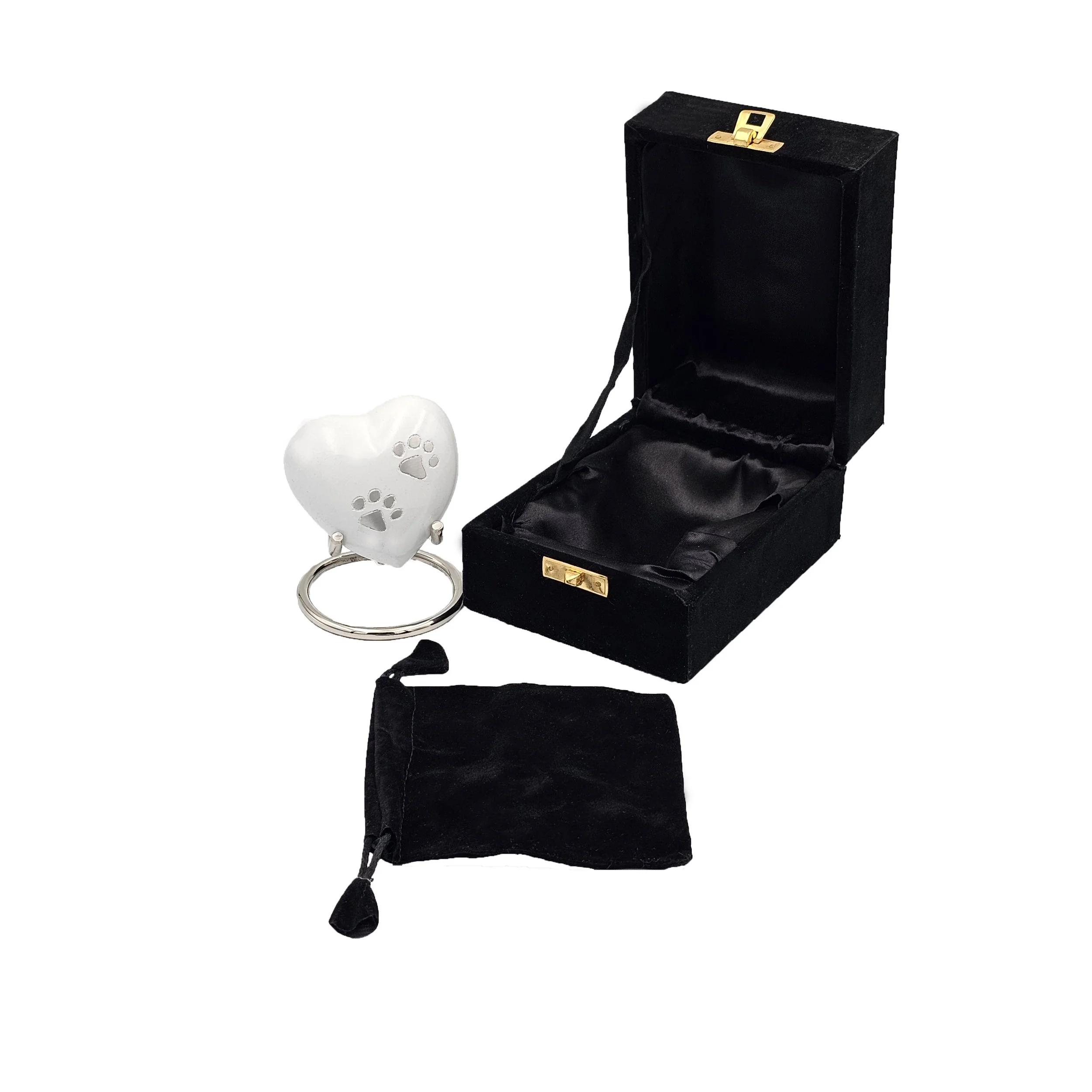 Mini white Heart Paw Print Keepsake Urn