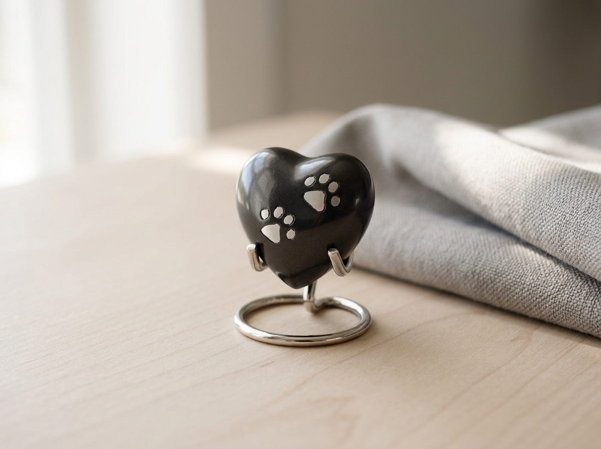 Mini grey Heart Paw Print Keepsake Urn