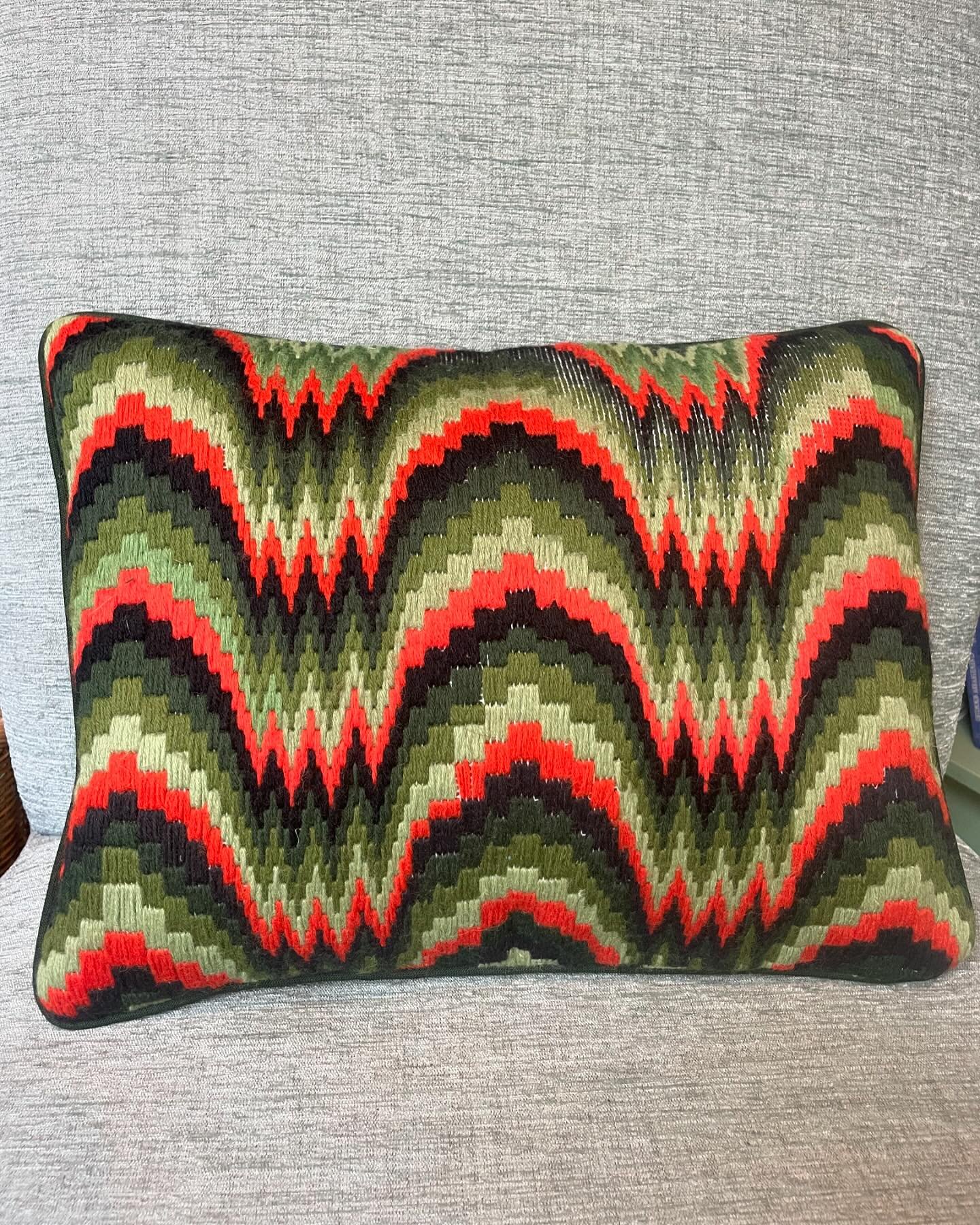 I call myself a writer but am feeling very chuffed by my first excursion into #bargello thank you to @oneoffneedlework for turning my efforts into this glorious plumpness